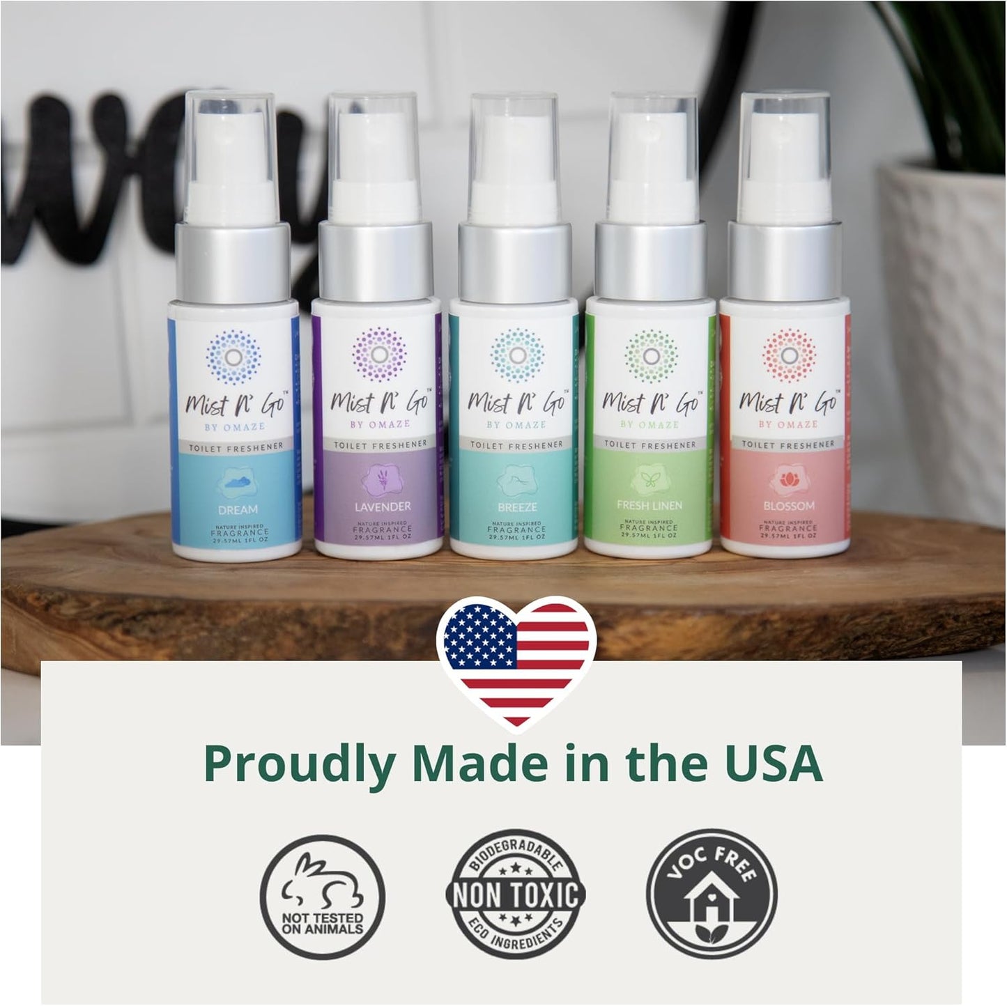 Mist N' Go by Omaze Travel Bathroom Spray - Toilet Odor Eliminator & Air Freshener - Fresh Linen (1oz x3)