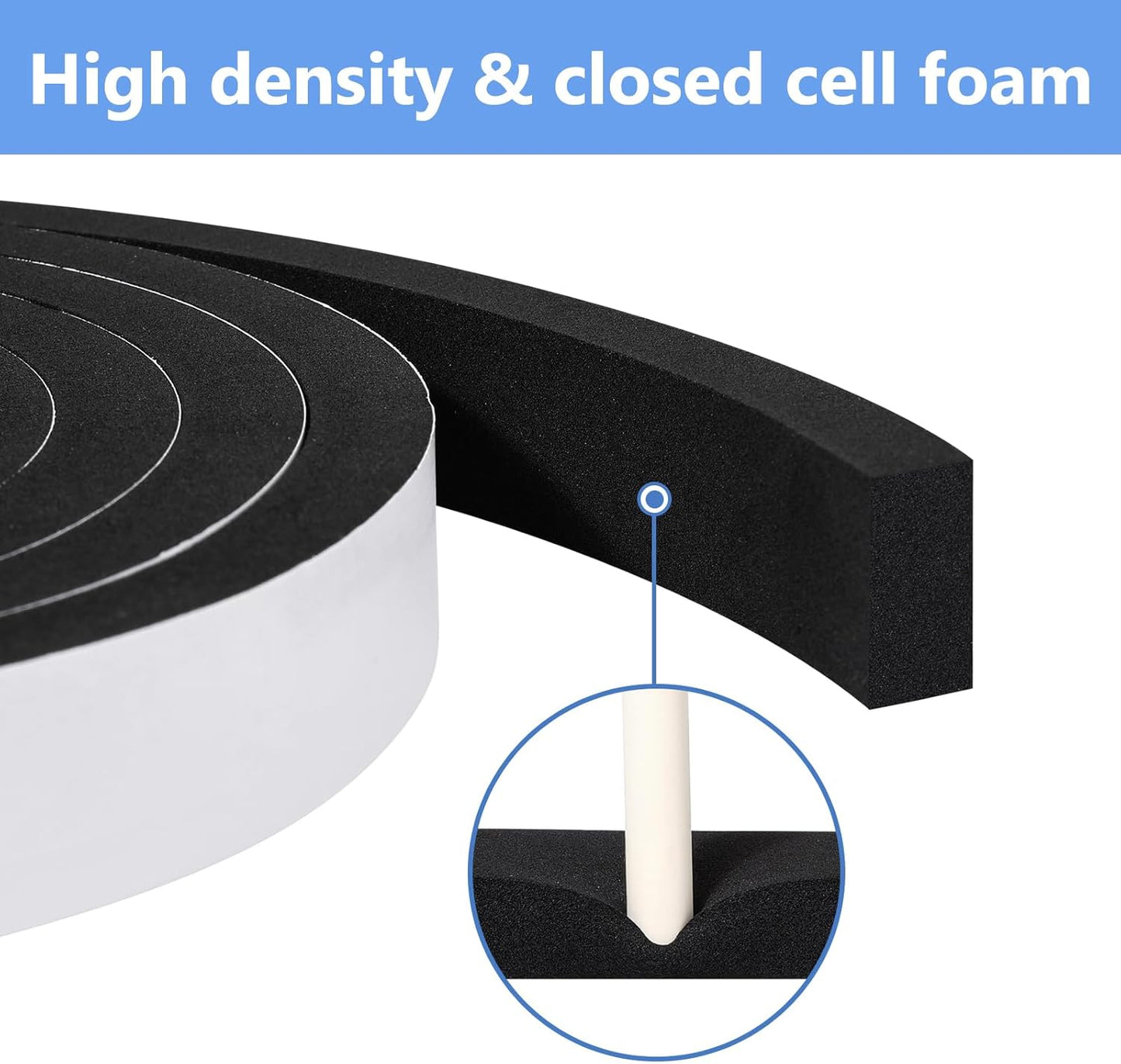 Weather Stripping Door Seal Strip- 1/2 Inch X 2/5 Inch X 13Feet, Strong Adhesive, Lightproof, Soundproof, Weatherproof Foam Tape Insulation for Sliding Door, Front Door Frame, Windows- Black