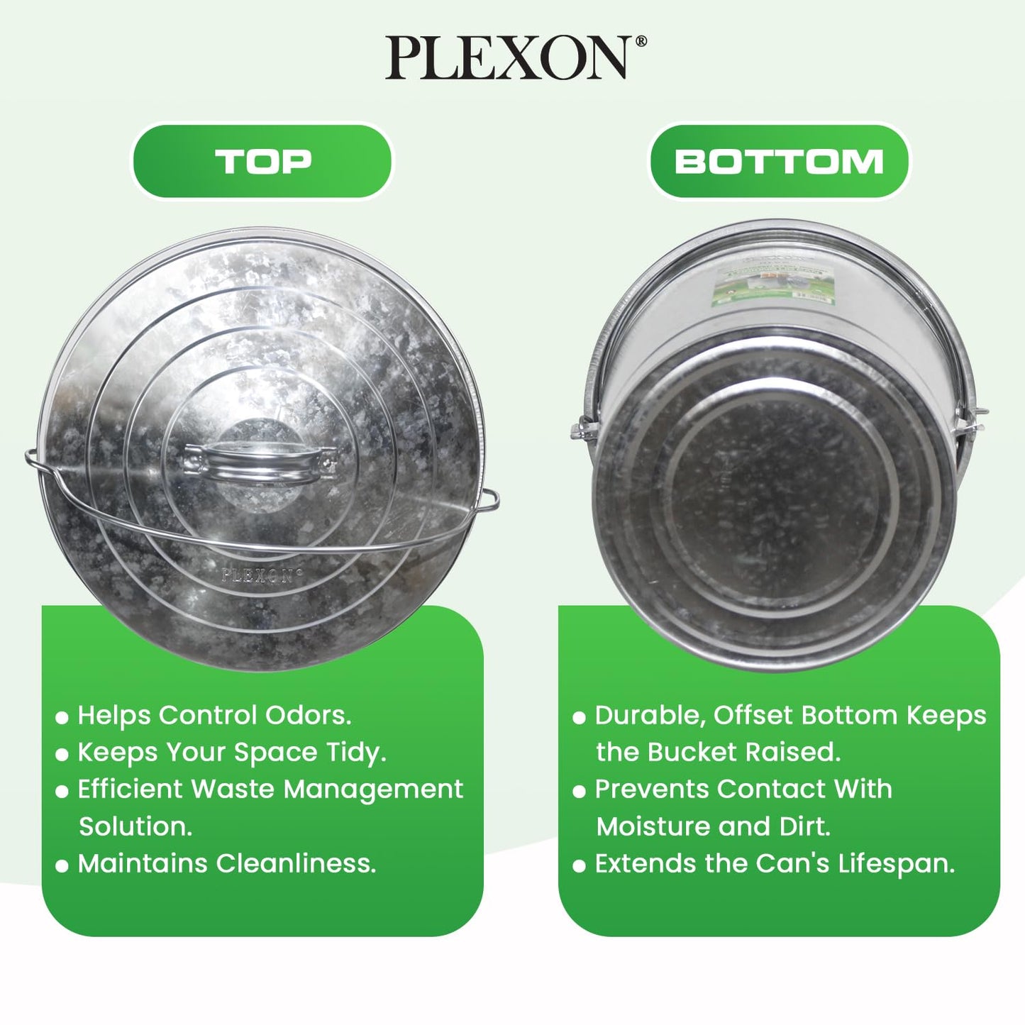 Plexon 6 Gallon Small Metal Trash Can with Locking Lid Galvanized Metal Bucket for Poultry Feed Bird Seed Storage Ash Outside Garbage Can with Lid, 3 Pack