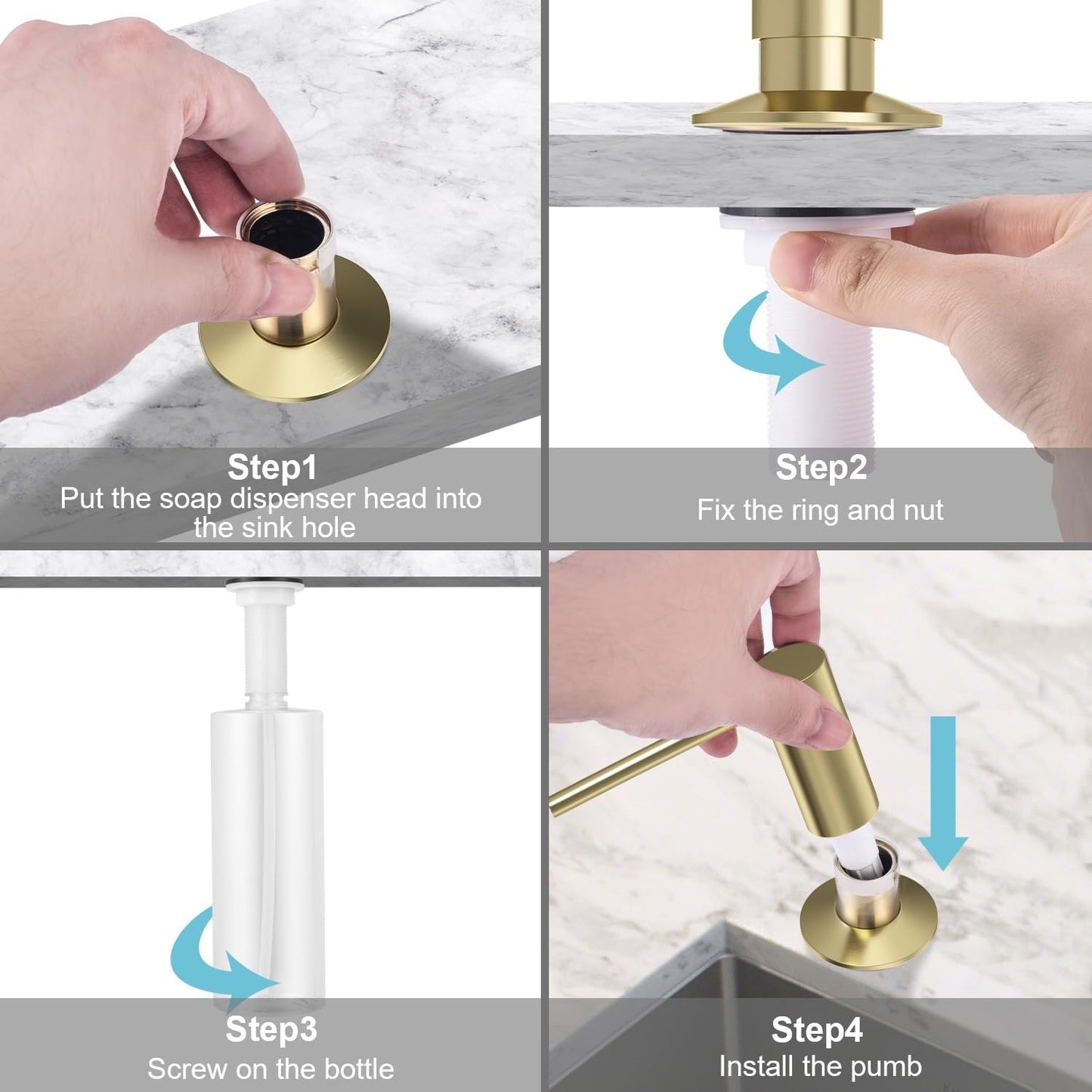 Samodra Sink Soap Dispenser, Metal Pump Head Liquid Lotion Countertop Kitchen Bathroom Soap Dispenser with 12 OZ PET Bottle