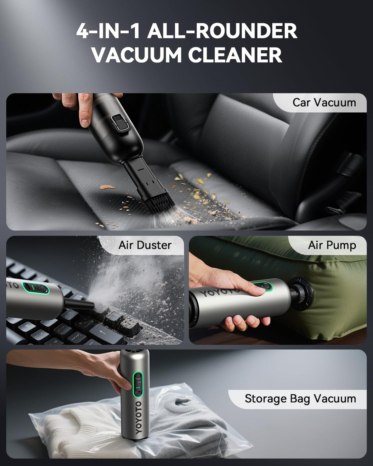Car Vacuum, Handheld Vacuum Cordless with 21000Pa Powerful Suction & 3 Modes, 4-in-1 Portable Hand Held Mini Vacuum Cleaner Rechargeable, Ultra Light for Car Home Office (Silver)
