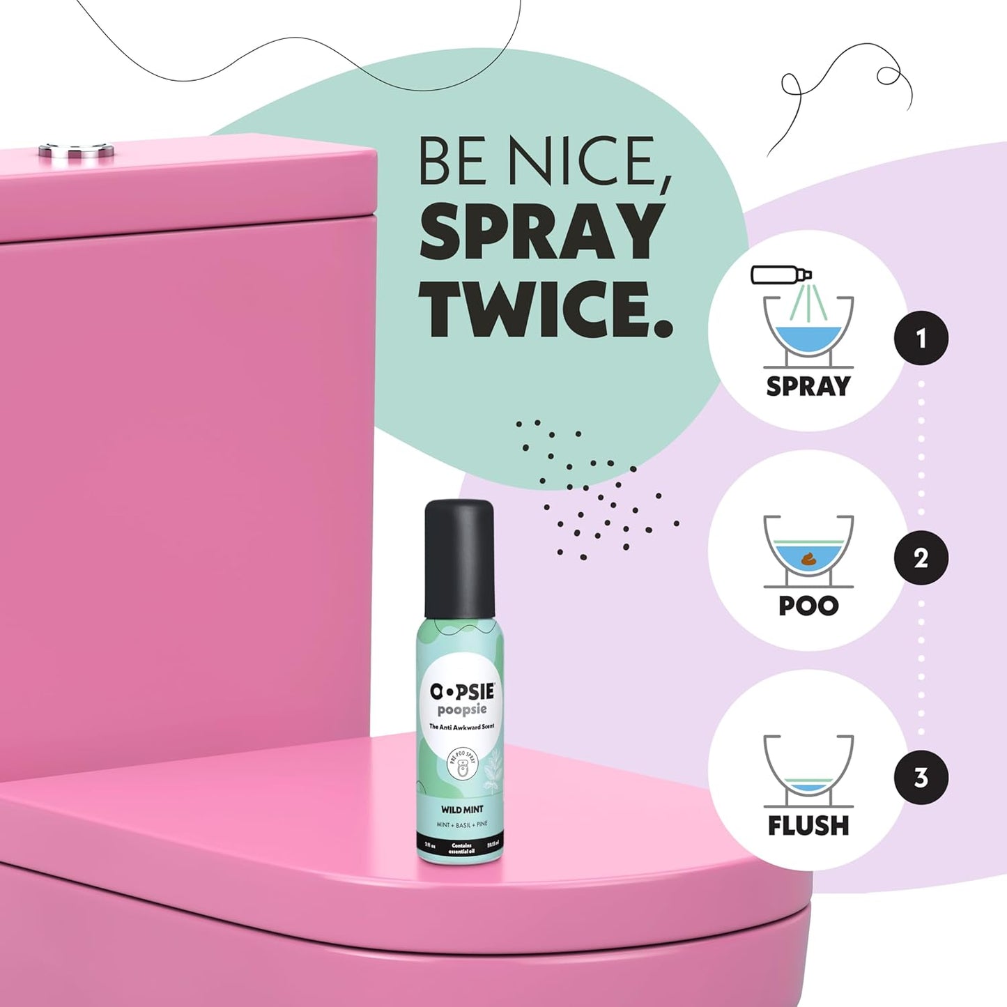 OOPSIE POOPSIE Wild Mint Before & After You Go Toilet Spray 2oz - Portable Odor Eliminator