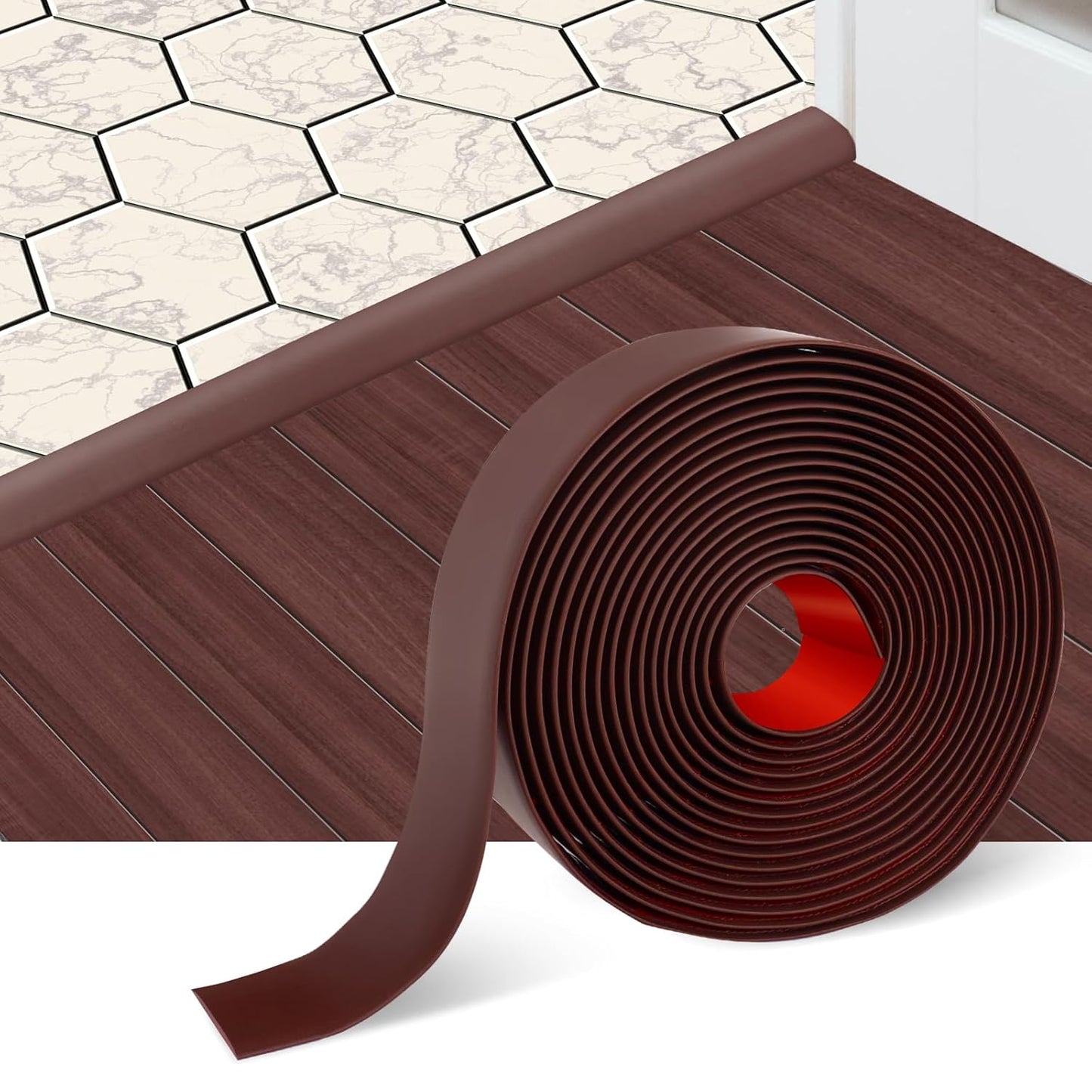 Floor Transition Strip Self Adhesive Floor Cover Strips Laminate 2" Wide Vinyl Flat Divider Transitions (5cm, 6.56Ft, Brown)