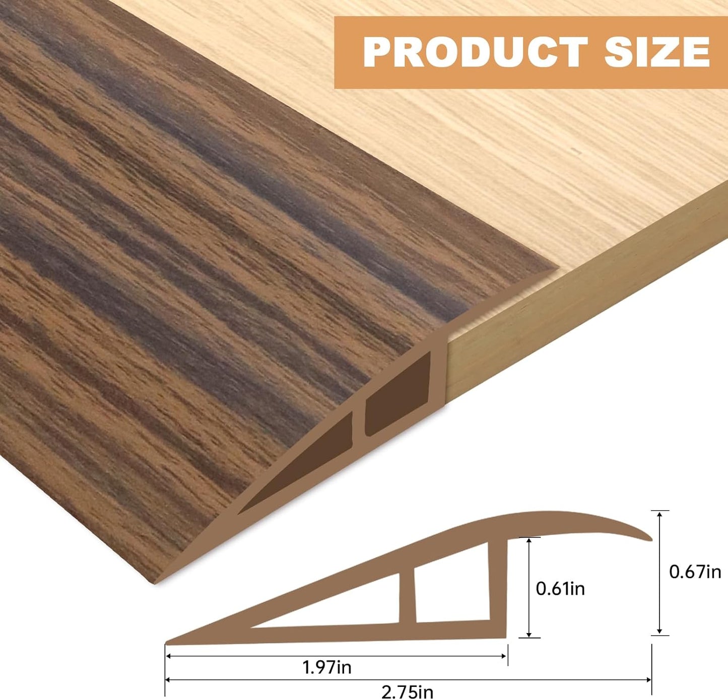 Vinyl Door Threshold Flooring Transition Strip Self Adhesive Carpet Edging Strip for Laminate Doorway Edge Threshold from 2/5" to 3/5" (Smoked Brown Wood Grain, 3.3 Ft)