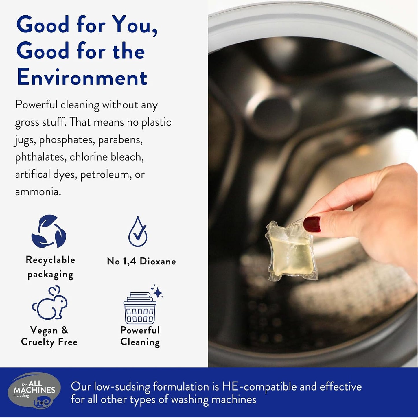 The Clean People Laundry Detergent Pods - Hypoallergenic Laundry Pods - Ultra Concentrated, Recyclable Packaging, Stain Fighting - Spring Scent, 32 Pack
