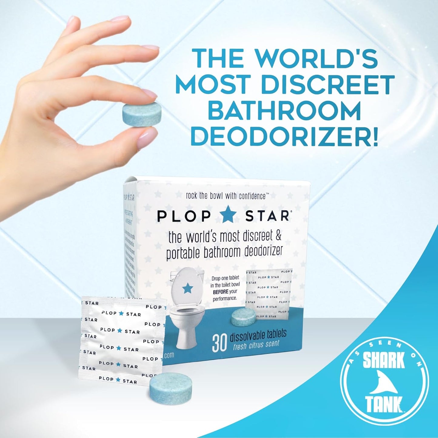 Odor Eliminating Toilet Tablets, Bathroom Deodorizer with Citrus Essential Oils, Individually-Wrapped Toilet Deodorizer, Single-Use Bathroom Odor Eliminator, 30 Tablets
