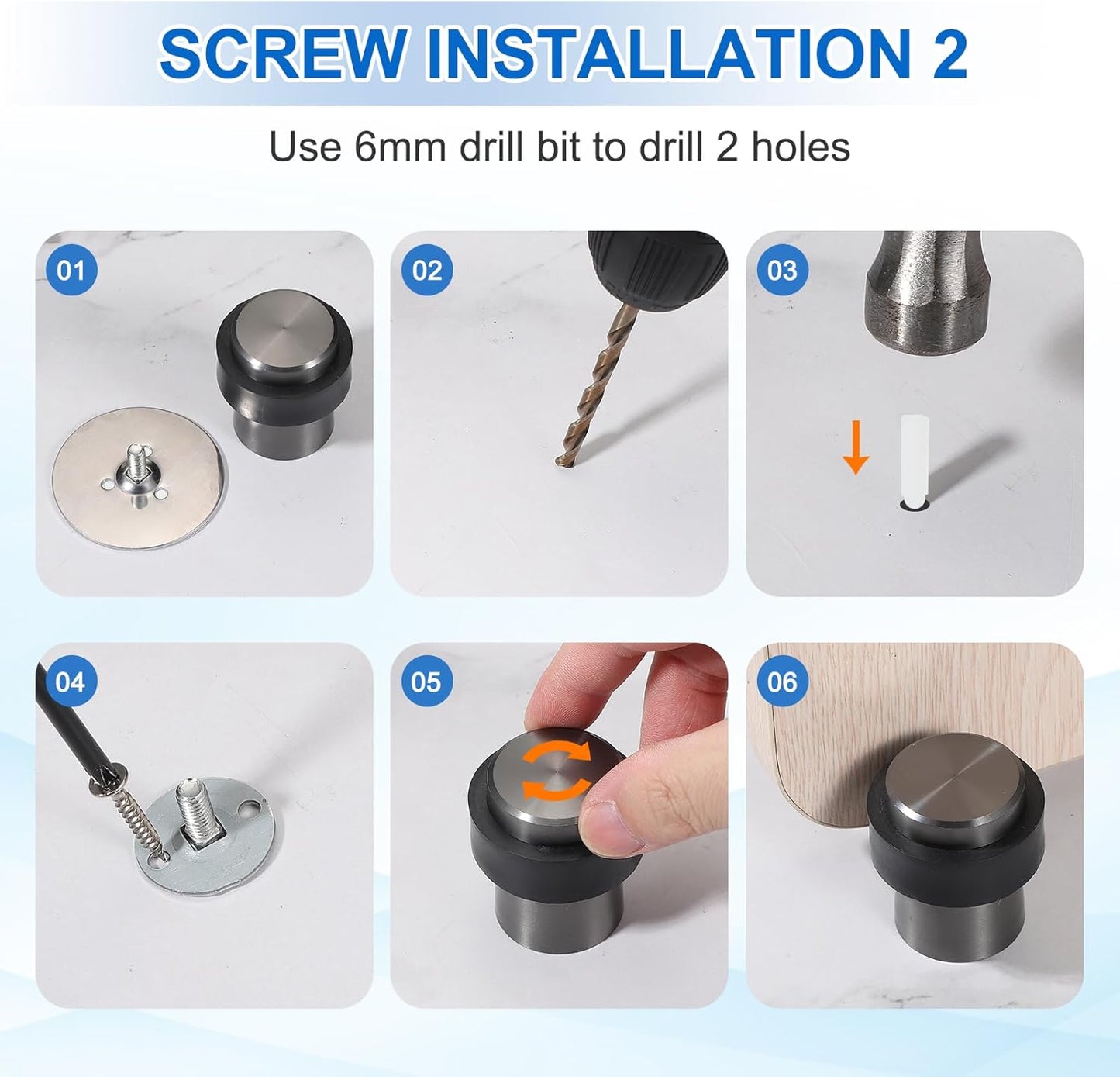 PATIKIL 2Set Round Door Stoppers, 46mm Stainless Steel Door Stop Doorstop Wedge Metal Cylinder Self Adhesive with Screw for Bottom of Door Floor Inside, Gold Tone