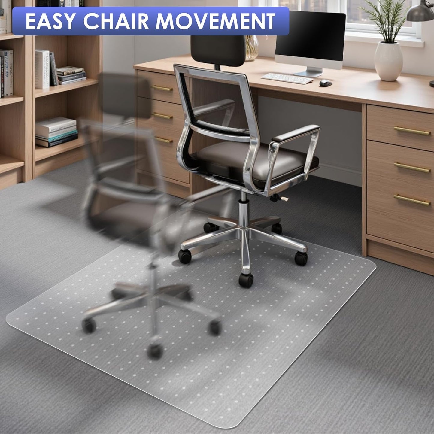 Kuyal Office Chair Mat for Carpet, 46x55 Clear Heavy Duty Computer Chair Mat, Under Desk Protector Carpeted Floors Mat, Easy Chair Movement,Ship Flat