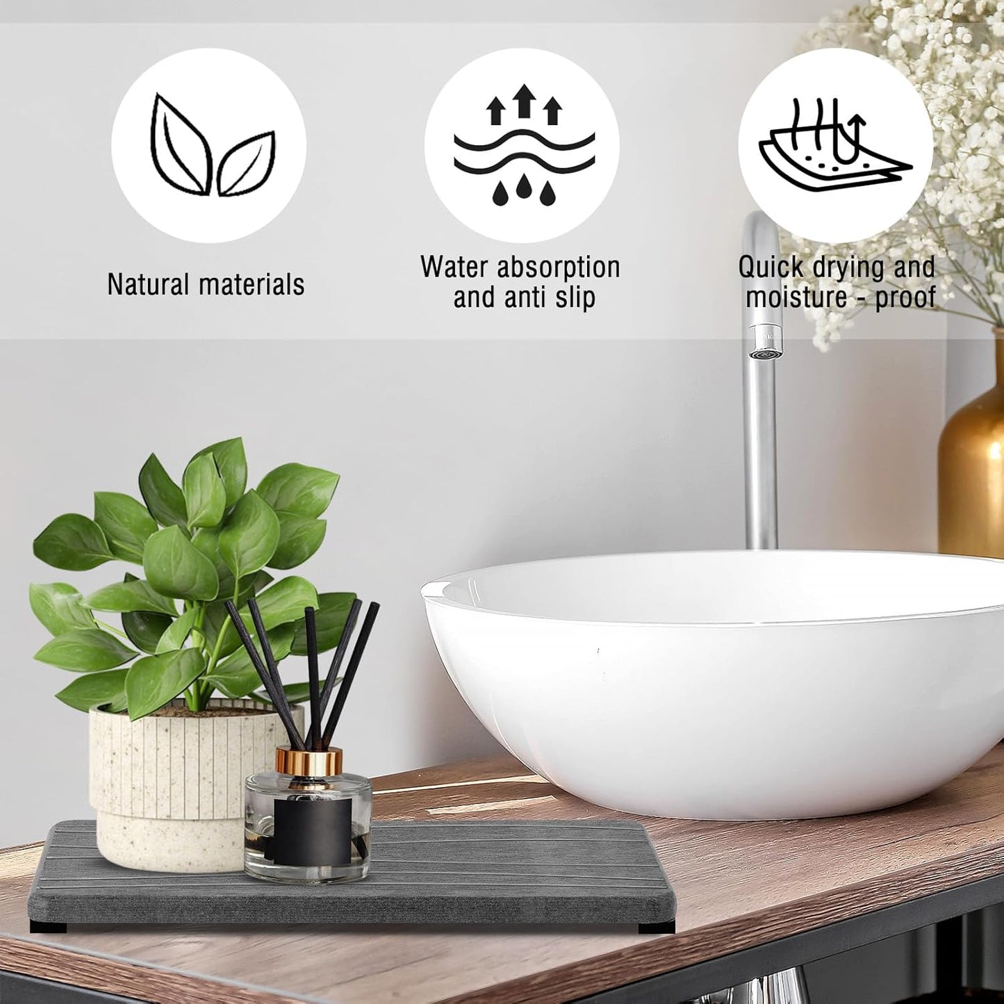 3PCS Water Absorbing Stone Tray, Fast Drying Stone Sink Tray, Stones Soap Trays, Water Absorbent Diatomite Trays, Diatomite Coasters for Kitchen Sink Bathroom Counter, Hand Soap Dish & Holders
