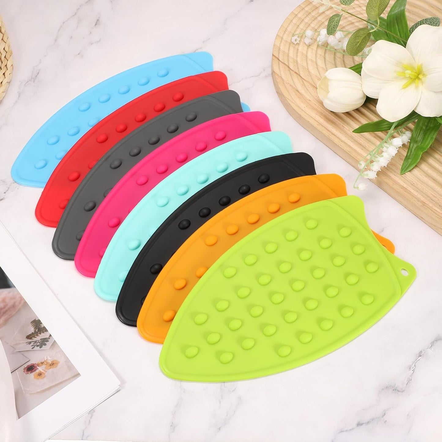 PATIKIL Silicone Iron Rest Pad, 2 Pcs Multipurpose Hot Heat Resistant Iron Rest Plate Protective Pad for Ironing Board Hot Resistant Steamer Steam Compact Mat, Red Yellow