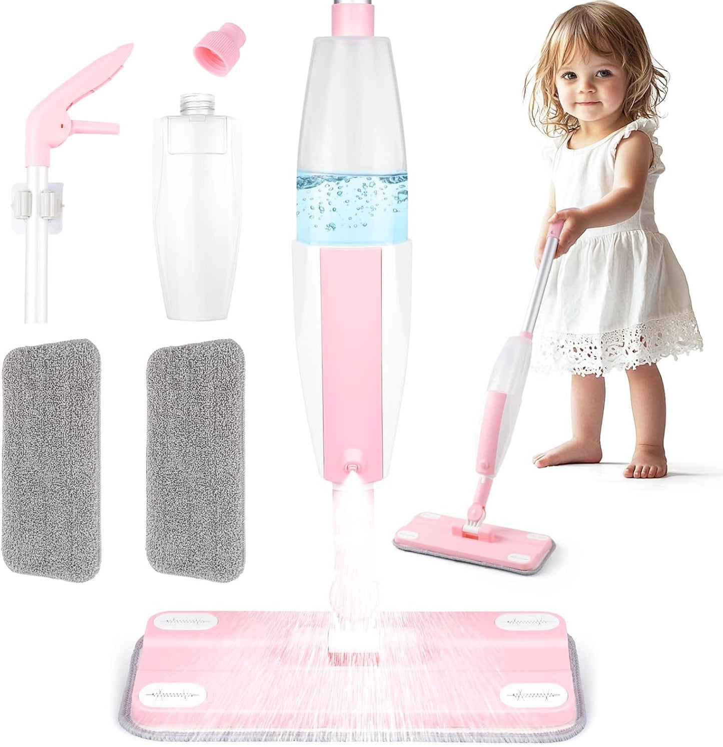 Pink Mini Spray Mop for Toddler-Girls Montessori Cleaning Toy That Real Spray Water,Pretend Playhouse Essentials for Girls Ages 3-8,Toddler Educational Housekeeping Set