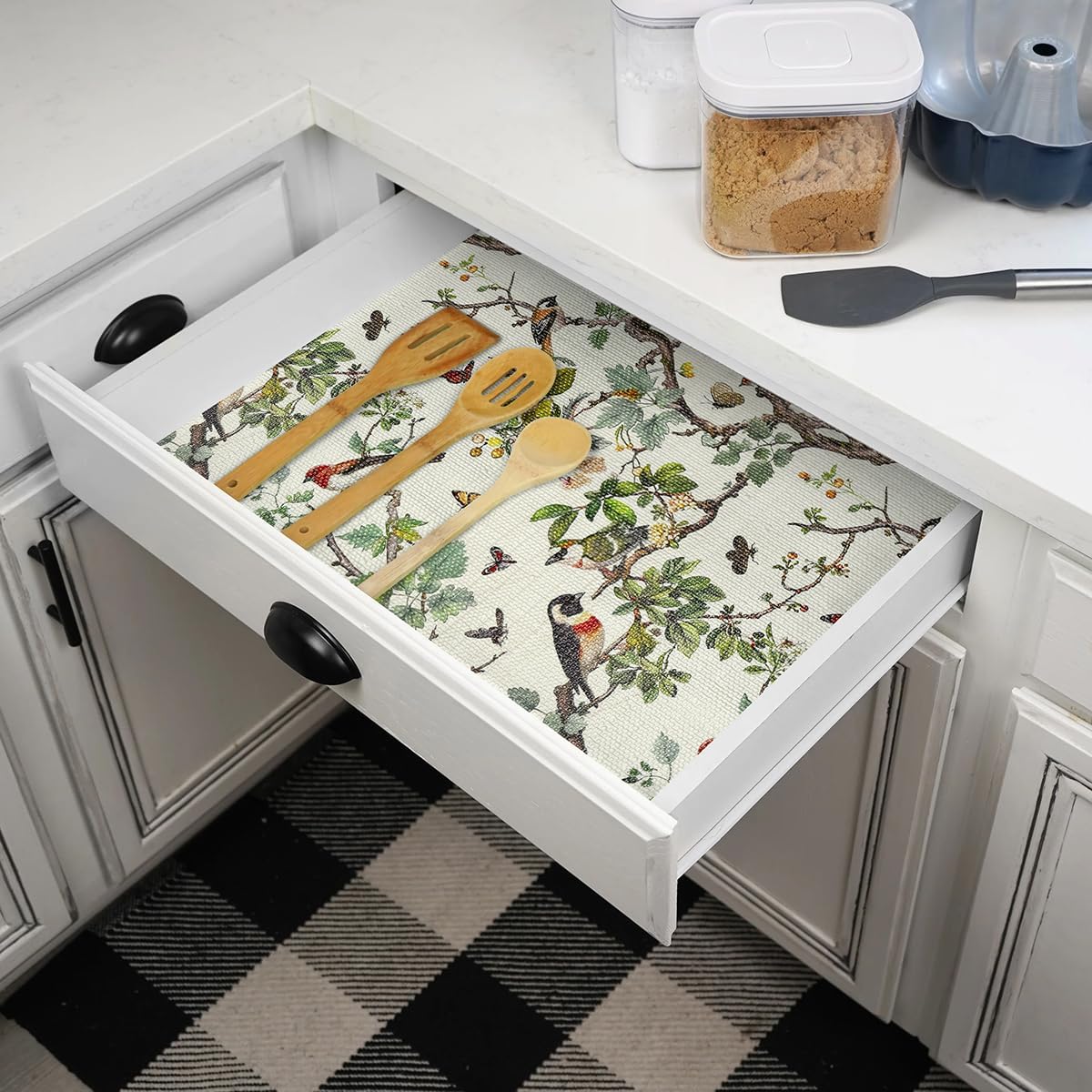 Drawer and Shelf Liner for Kitchen Cabinets Non-Adhesive Cabinet Liner,Non Slip Waterproof Drawer Liner,Easy to Clean Strong Grip Kitchen Liner for Cupboard,Dresser,Shelves (12In x 16.4FT)
