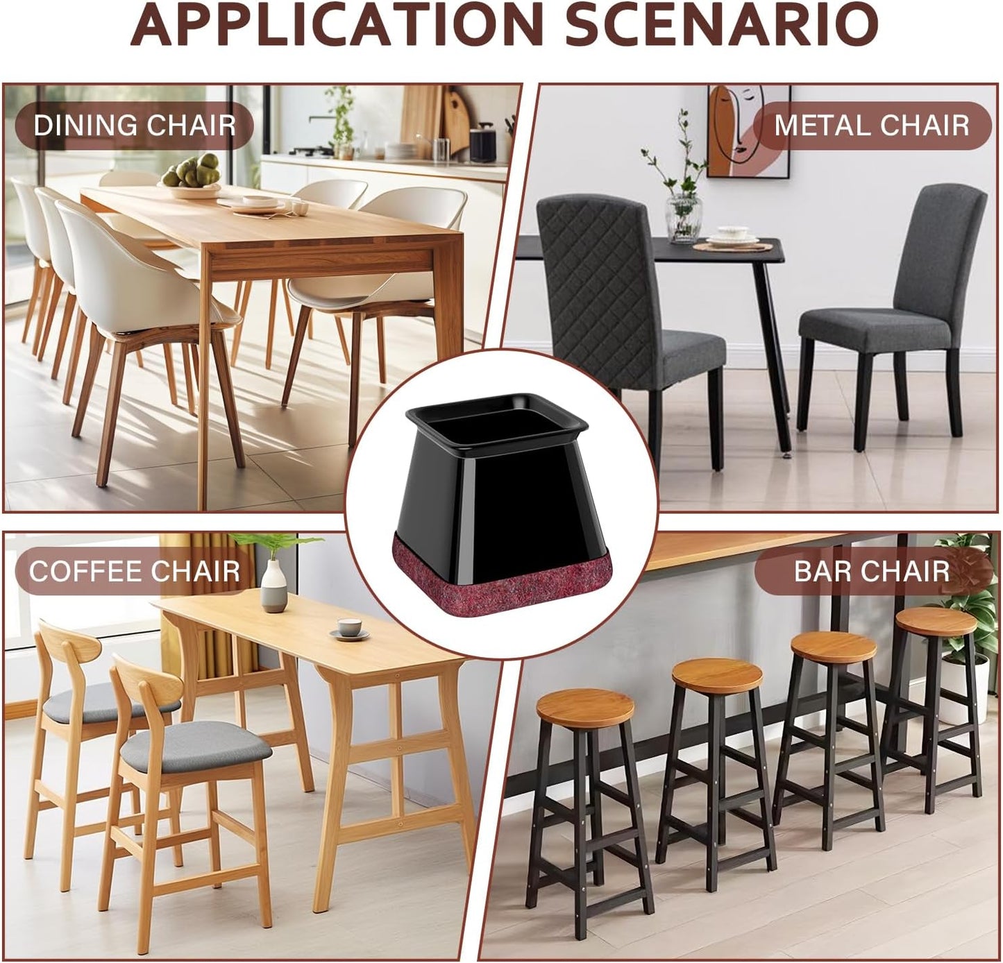 Chair Leg Floor Protectors Chair Leg Protectors for Hardwood Floors Silicone Caps Felt Strengthen Bottom Protection Anti-Scratch Reduce Noise 32 Pack Black Square L Fit:1-1/8" to 1-9/16" (27-40mm)