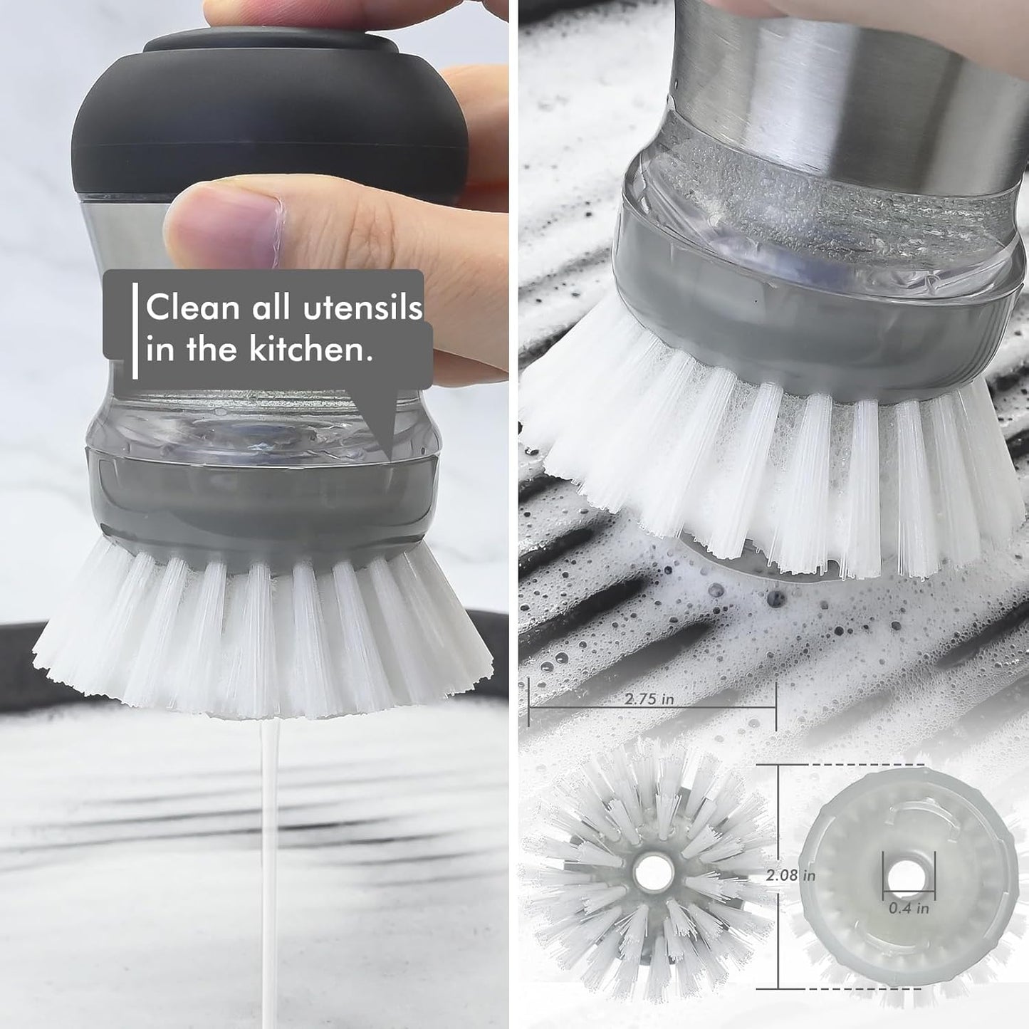 Shadowgallery Palm Brush Refills for OXO Steel Soap Dispensing Dish Brush - 4 Pack Cleaning Replacement Brush Head for OXO Palm Brush(Grey)