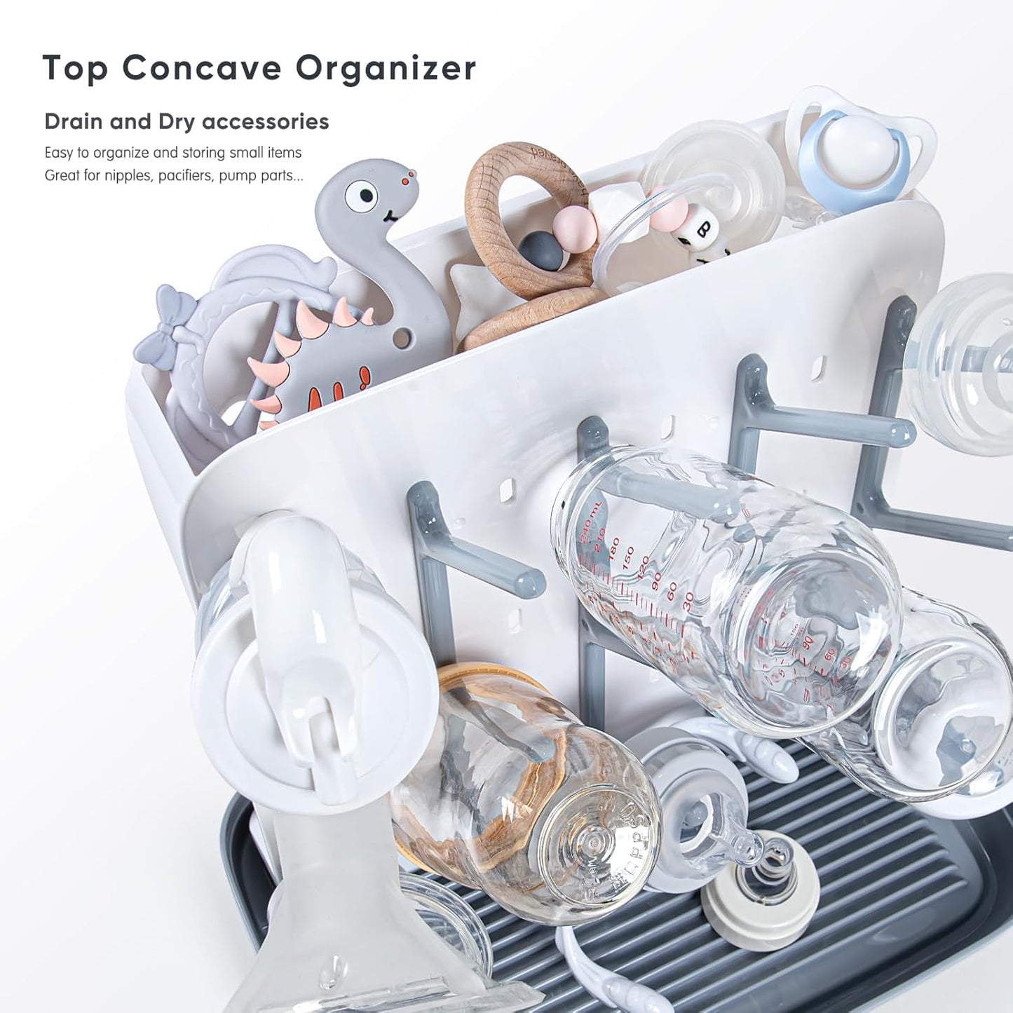 Termichy Baby Bottle Drying Rack: Vertical Bottle Dryer Rack Holder with Brushes Set- Drying Rack & Nipple Scrubber-Space Saving Standing Drying Rack for Baby Bottles and Pump Part Cleaning