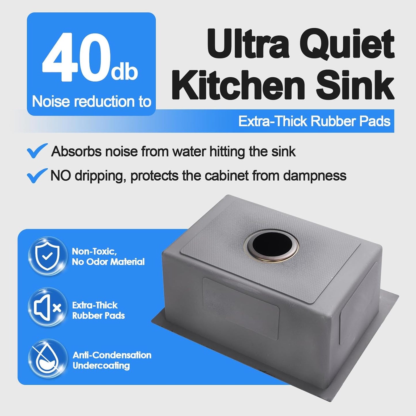 25x18x9 Inch Drop in Kitchen Sink, Handmade 304 Black Stainless Steel Single Bowl, Topmount with 2 Holes, R10 Tight Corner, for Modern Kitchen/RV/Outdoor Sink
