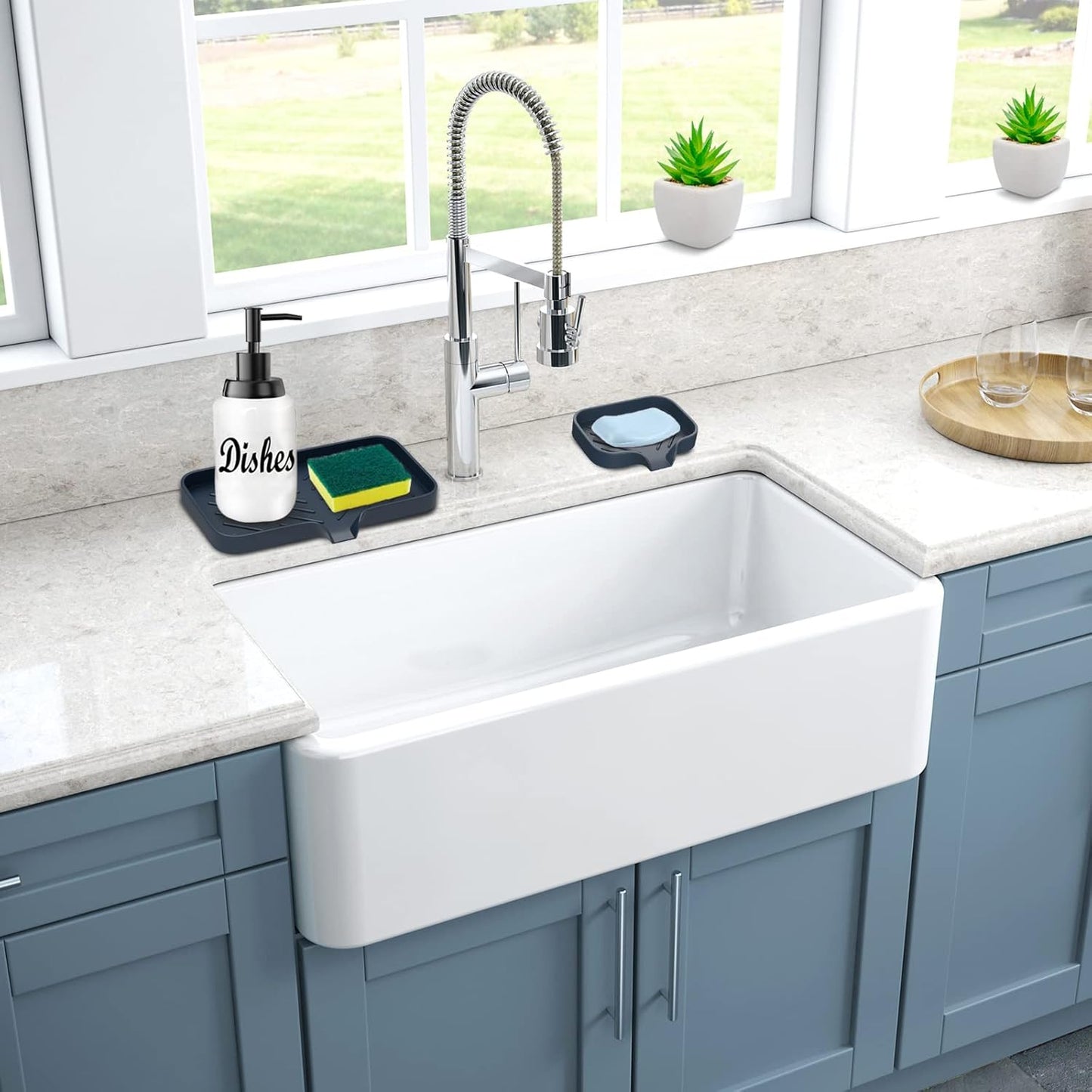 Kitchen Soap Tray,Kitchen Sink Tray Sponge Tray Kitchen Sponge Holder Self Draining Premium Silicone Soap Holder for Bathroom Kitchen Counter Sink Caddy Organizer for Dish Soap Bottle,Soap Dispenser