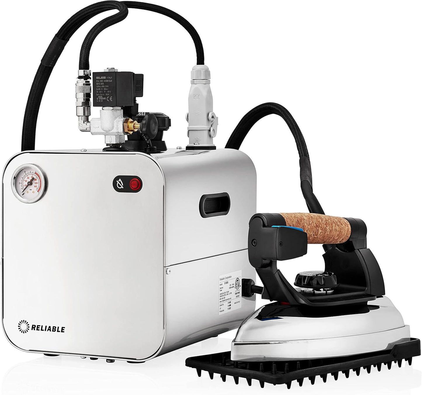 Reliable 5100IS/2100IR Professional Iron Station with Eco Mode, 120V, 2.2M Steam Hose, 2.2L Stainless Steel Boiler, Aluminium Soleplate, 1800W Total, Made in Italy