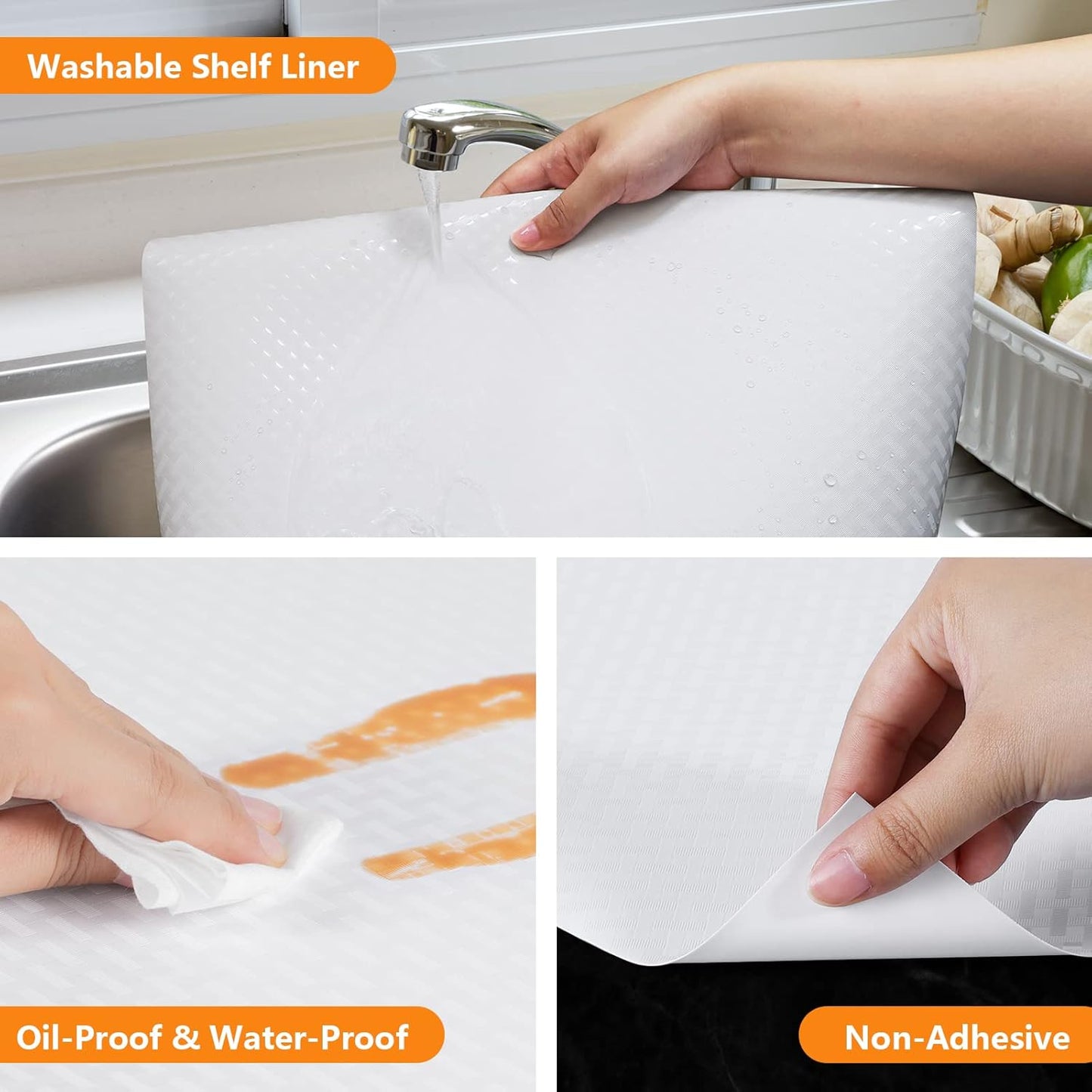 Shelf Liners for Kitchen Cabinets Refrigerator Liners Waterproof & Oil-Proof Kitchen Cupboard Liner Non-Slip Drawer Mats EVA Material Non Adhesive Fridge Liner for Shelves -White 17.5 x 393.7 Inches