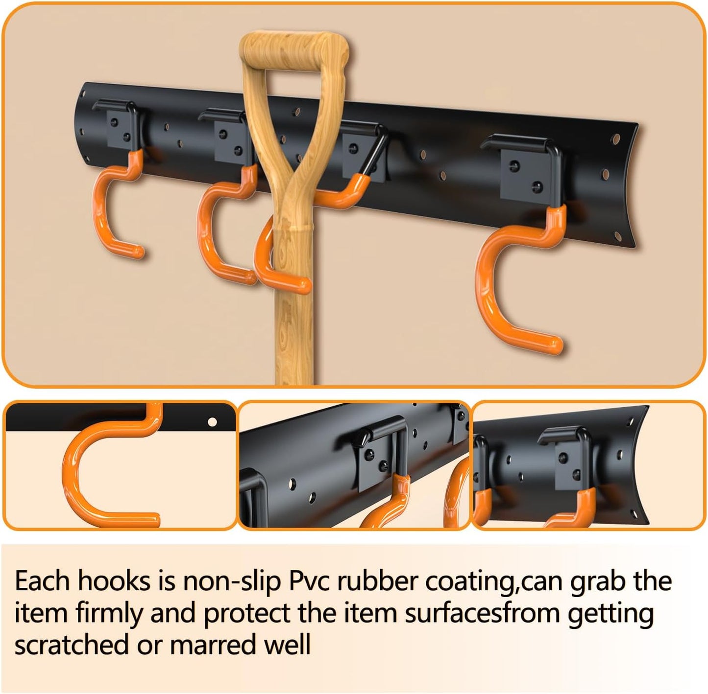 3-H 4×16" All Metal Garden Tool Organizer, Garage Tool Organizer, Broom Holder Wall Mount for Garage, Shed, Garden, Basement Hanging and Organizing Rake, Mop, Shovel, Hose