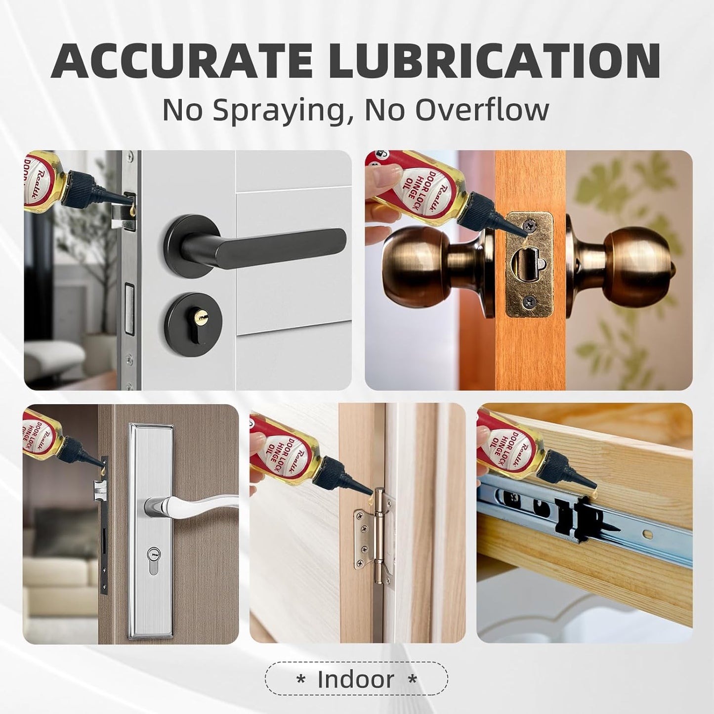 Realth Squeaky Door Hinges Lubricant -Garage Door Lube for Metal Parts, Locks, Chains, Keyholes - Long-Lasting, Non-Toxic, Rust-Resistant Liquid Oil with Precision Oiler Needle (100ml*2Pack)