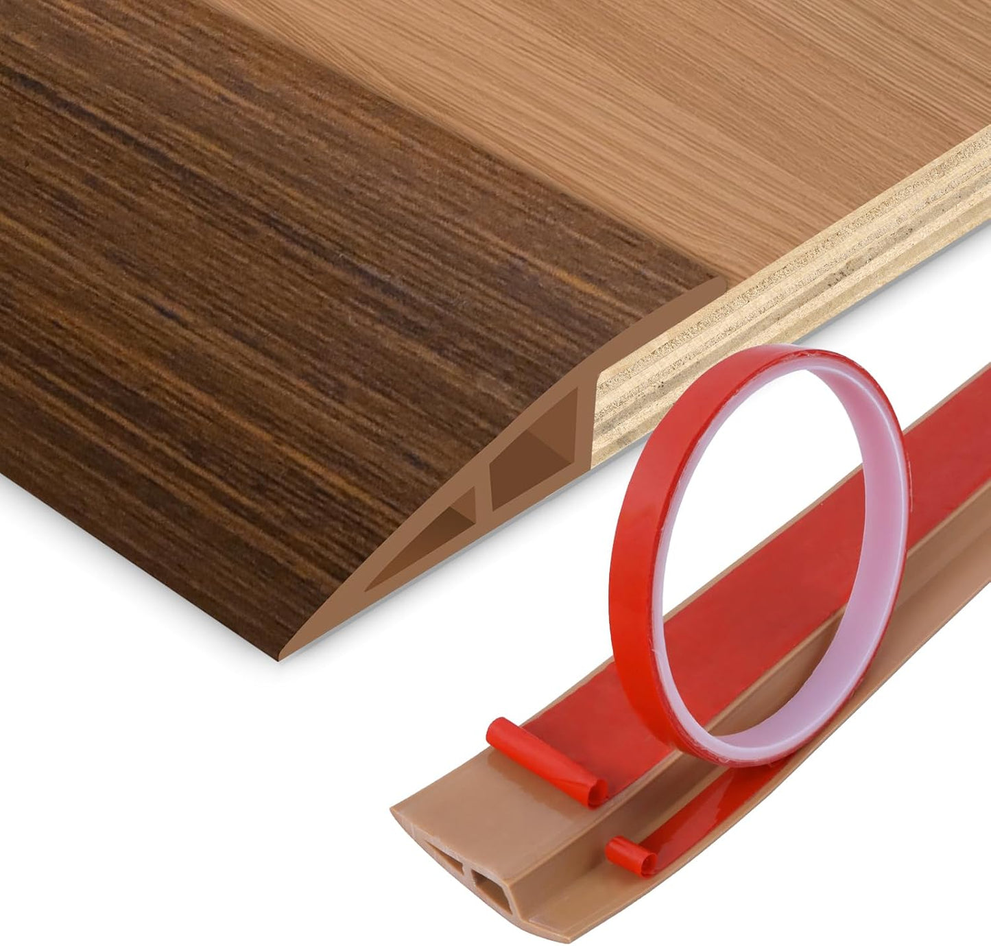 Floor Transition Strip Vinyl Door Threshold Ramp Self Adhesive Carpet Edging Strip Doorway Edge Trim, Overlap Edge Reducer for Laminate Carpet, Floor, Tile (Brown Wood Grain, 2/5" to 3/5", 3.3Ft)