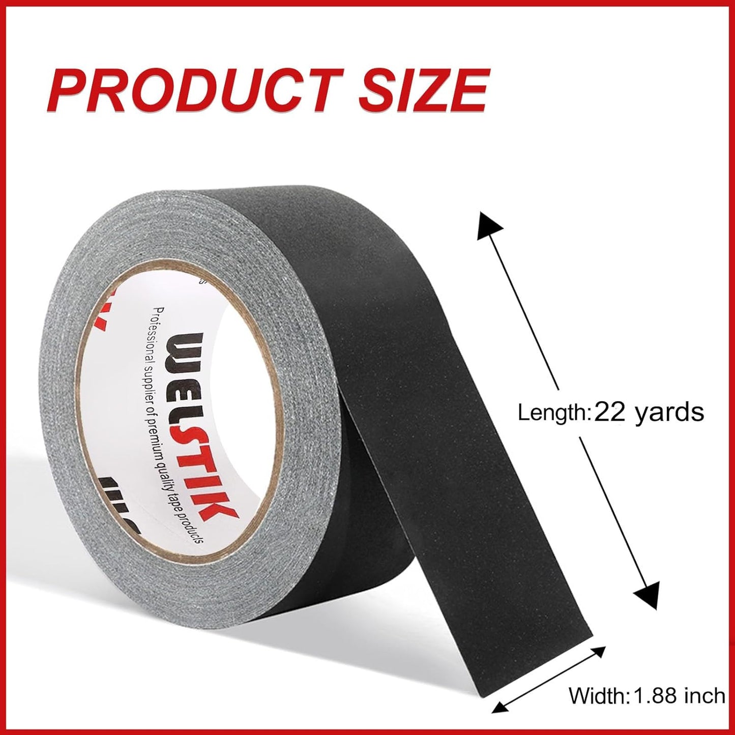 WELSTIK Non-Reflective Black Upgraded Version Gaffers Tape, 1.88 inch x 22 Yards, 2 Pack, Matte Surface, Easy Tear, Temporary Fixation, No Residue, Water Resistant
