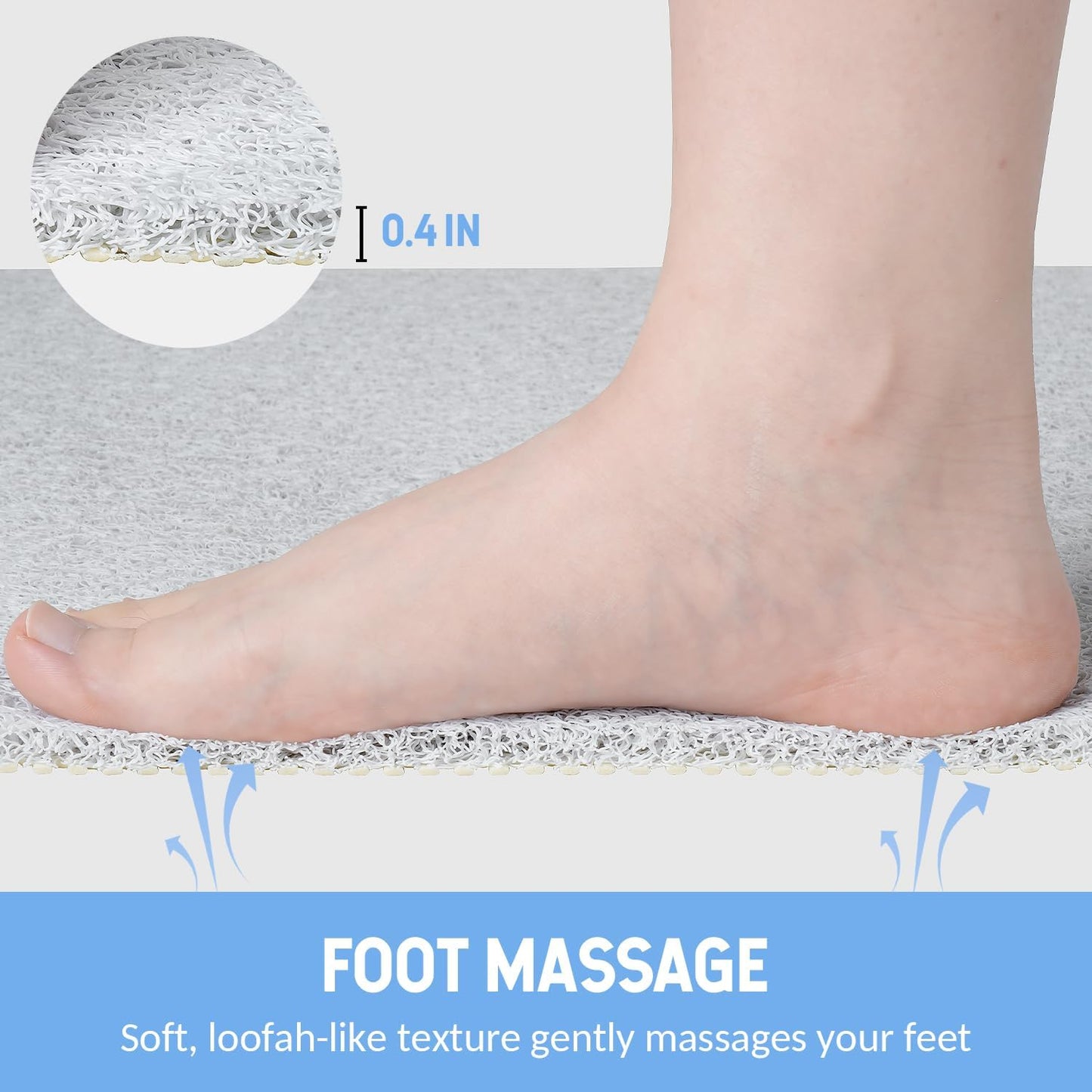 Non-Slip Bathtub Mat, Anti Slip Shower Mat, Fast Drying Bathtub Mats, Foot Scrubber Mat, Anti Slip Mat for Tub, Floor, Bathroom, Kitchen, Home, Hotel (White 36"×24")