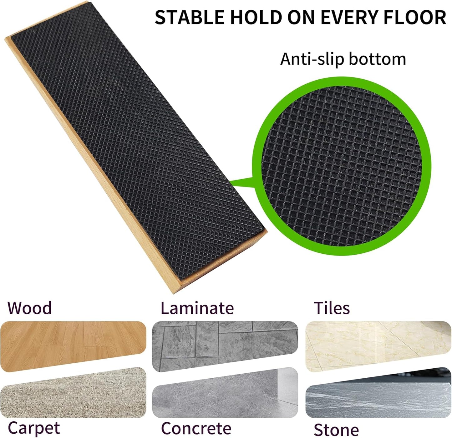 2 Pack Wooden Door Stop - Non-Slip Door Stoppers for Floor - Door Wedges for All Door Types and Surfaces - Each Door Stopper 0.6inch Thick, 4.7inch Long with Rubber