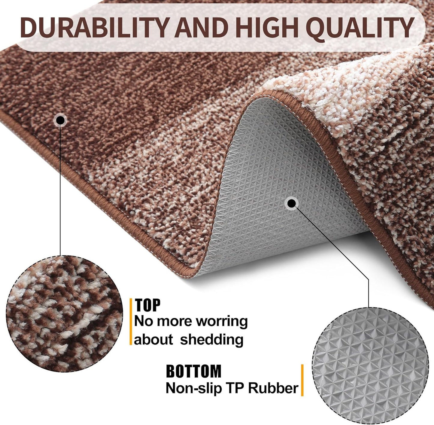 Kitinjoy Indoor Outdoor Door Mat, 71x24 Non-Slip Absorbent Dirt Trapper, Low-Profile Washable Inside Entrance Front Floor Mat, Sturdy Soft Entry Doormats for Entryway, Brown