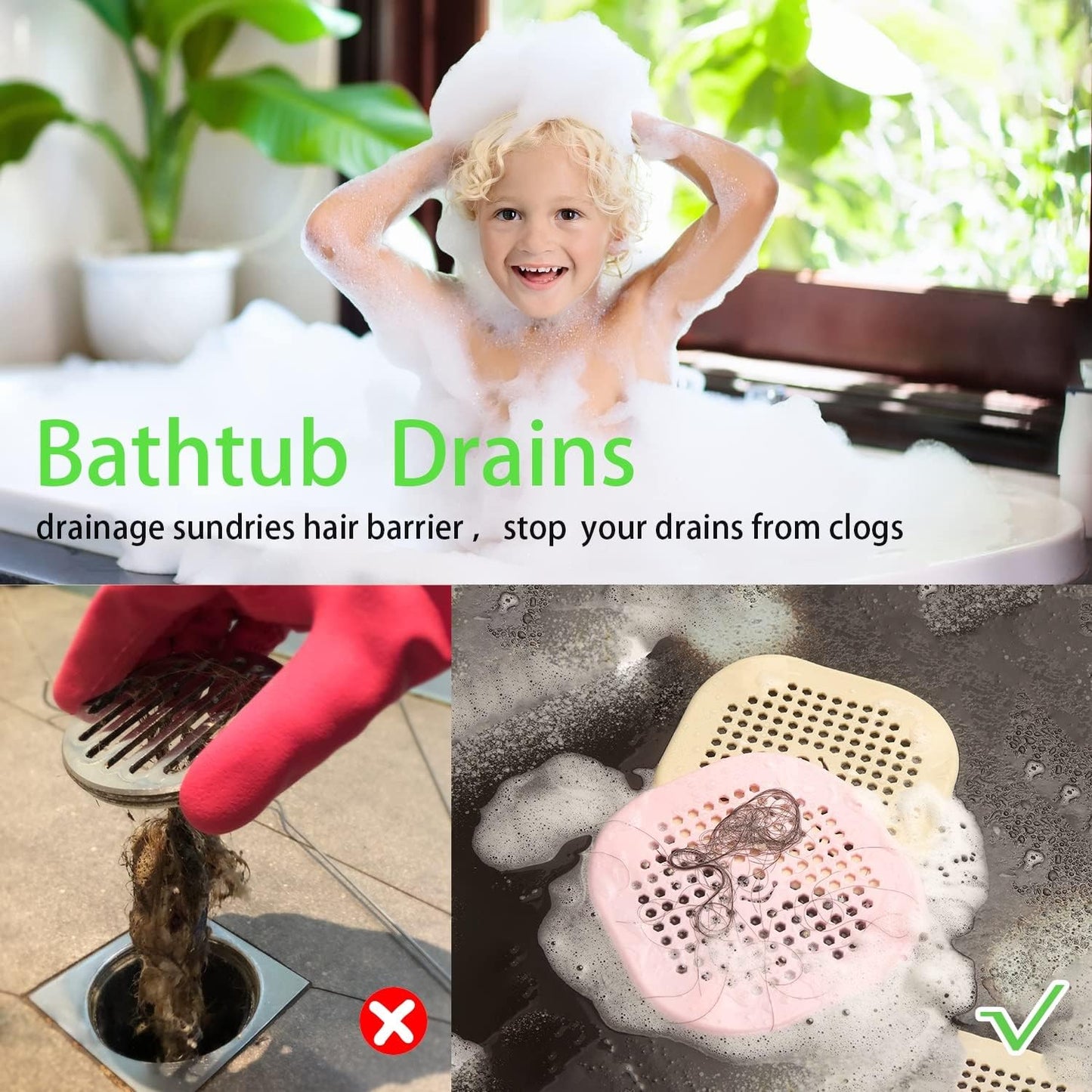 2 Pack Drain Hair Catcher Silicone Drain Protector Hair Stopper with Suction Cup for Shower Kitchen Bathroom Lake Blue