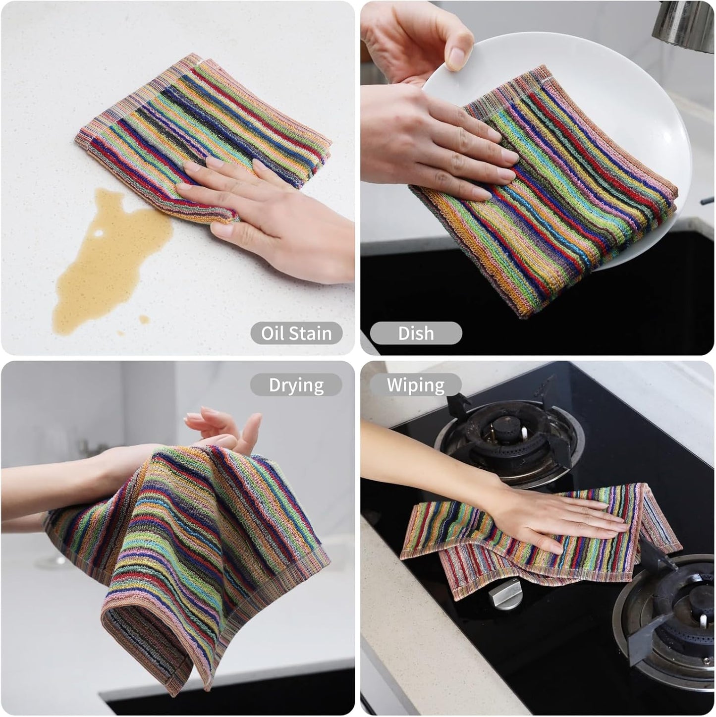 Oeleky Kitchen Dishcloths for Washing Dishes, Ultra Absorbent Dish Rags, Cotton Cleaning Cloths Pack of 8, 12x12 Inches (Multi-1, 12x12 inch)