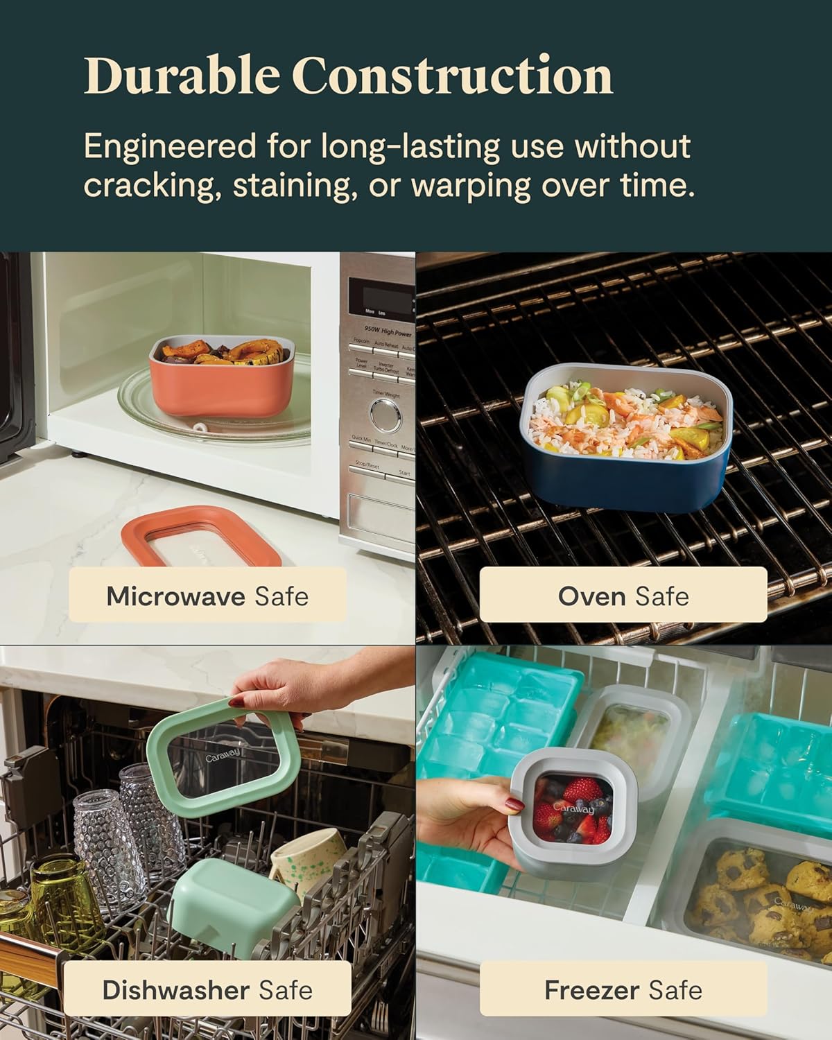 Caraway Mini Food Storage 11pc Set - Glass Storage Containers for Food - Non-Toxic Ceramic-Coated Glass - Air Release Technology - Compact & Stackable Design - Sage
