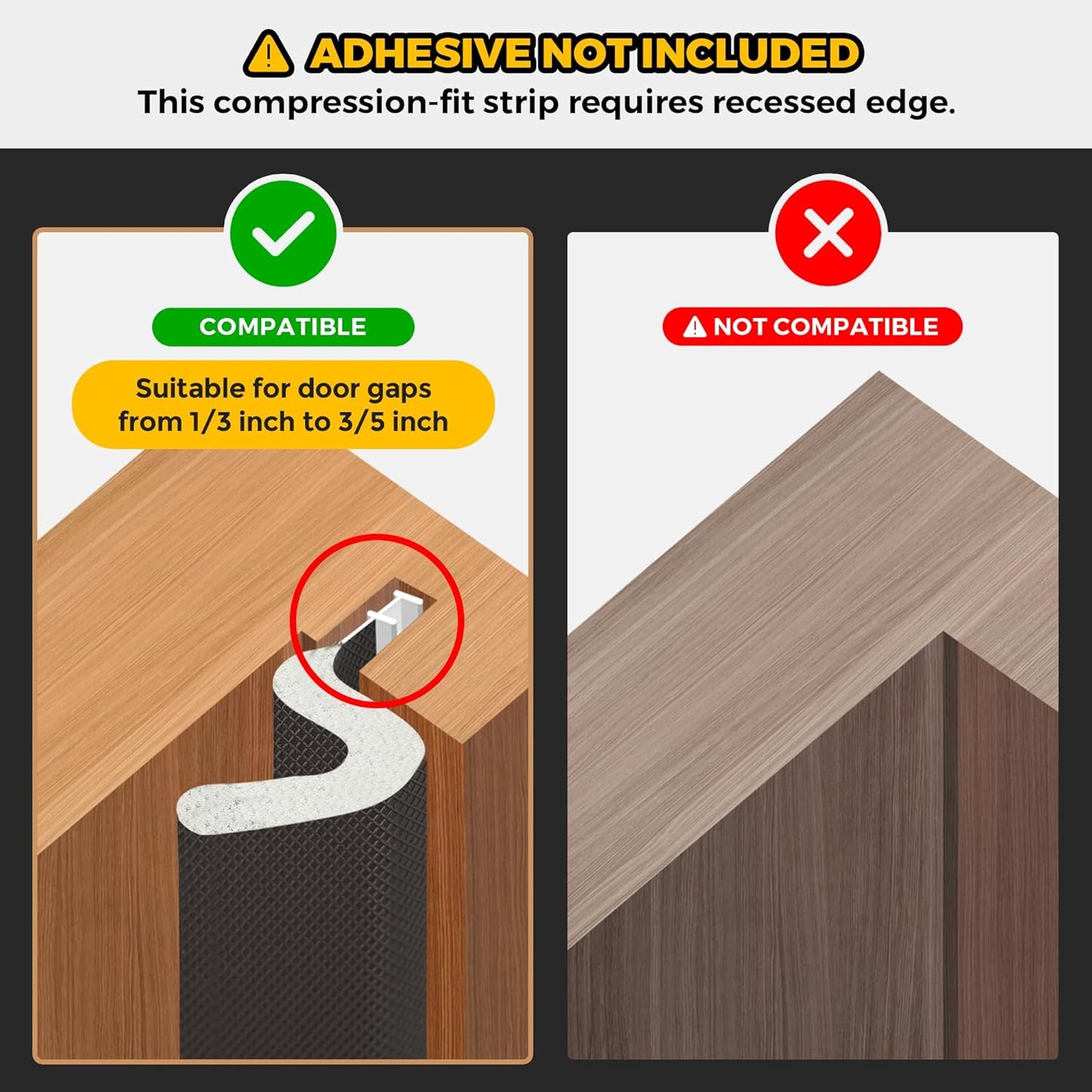 Weather Stripping Door Seal Strip - Soundproof Q-Shaped Foam for Exterior Door Frame, Large Gap Seal, Noise Cancelling, Easy to Install (Black, 19.8FT)