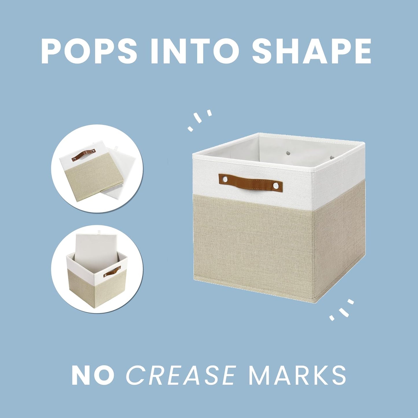OrganiHaus 12x12 Fabric Storage Bins - Set of 4, Cube Fabric Organizer Bins with Vegan Handles, Kallax Storage Cubes, Cubbies Organizer Boxes, 12Inch Cubic Baskets for Shelves - Beige/White