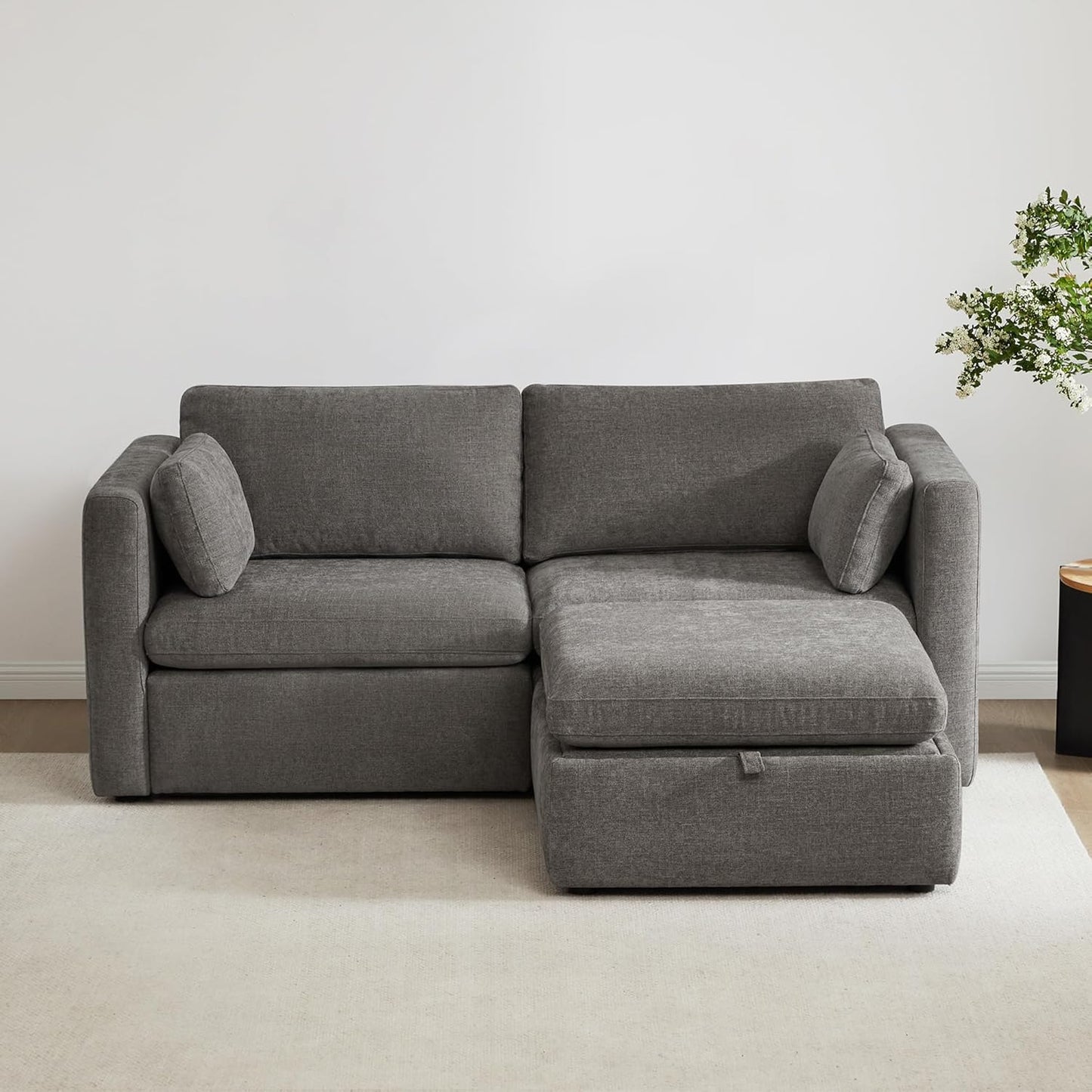 CHITA Modular Sectional Sofa, FSC Certified L Shaped Couch with Reversible Chaise, Modular Sectional Couch for Small Space, 78 Inch Width, 3 Seat Modular Sofa with Storage Ottoman, Grey