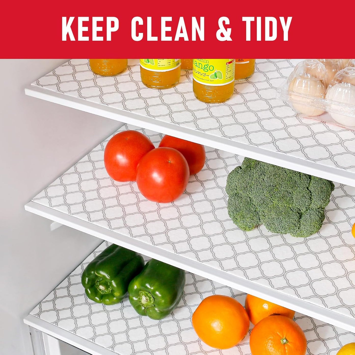 Cooyes Non Slip Refrigerator Liners, 2-in-1 Fridge Mats and Fresh-Keeping Shelf Liners, Absorbs Excess Moisture, BPA-Free, Multiple Sizes for Glass Shelves Kitchen Cabinets Drawers, 6 Pack, 12" × 24"