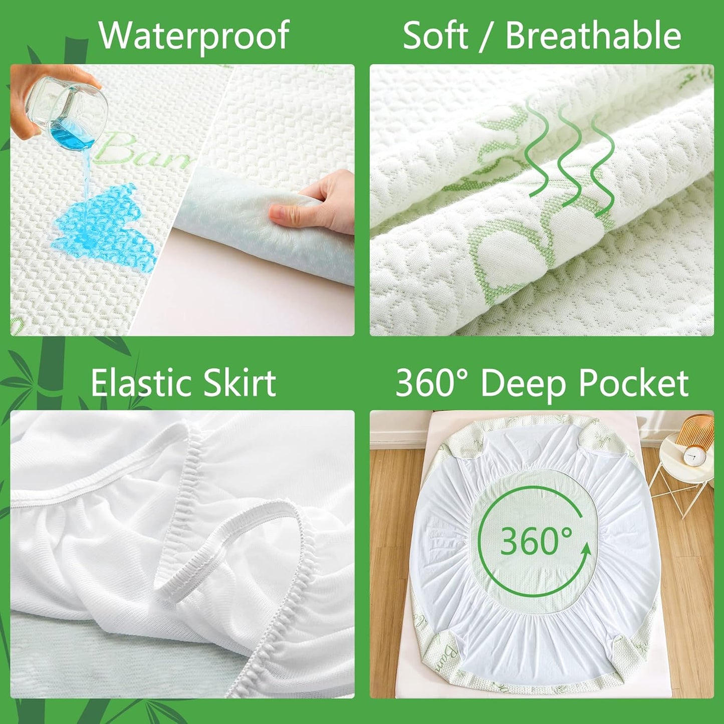 GOONIK Full Size Mattress Protector with 4 Straps, Waterproof Full Size Mattress Pad Cover with 6-16 inches Deep Pocket