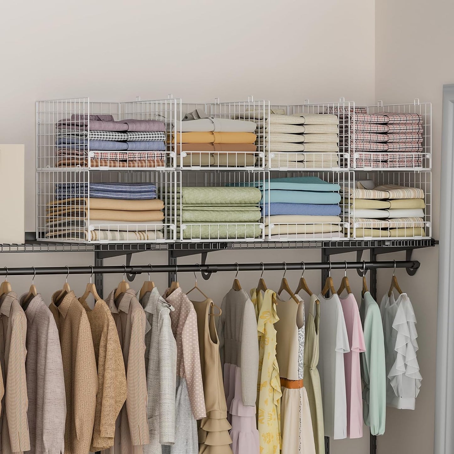 Stackable Closet Organizers and Storage - 4-Tier Stackable Storage Bins, Foldable Closet Shelf Organizer Basket, Clothes Organizers and Storage Shelves for Home Bedroom Closet Organizer System