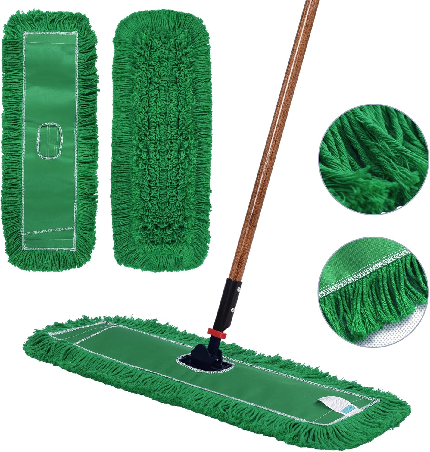 Matthew Cleaning 24'' Industrial Strength Cotton Dust Mop Refill Washable Replacement Heads for Residential & Commercial Use Fit Standard Dust Mop Frames, Hardwood,Concrete Floors Green 12 Pack