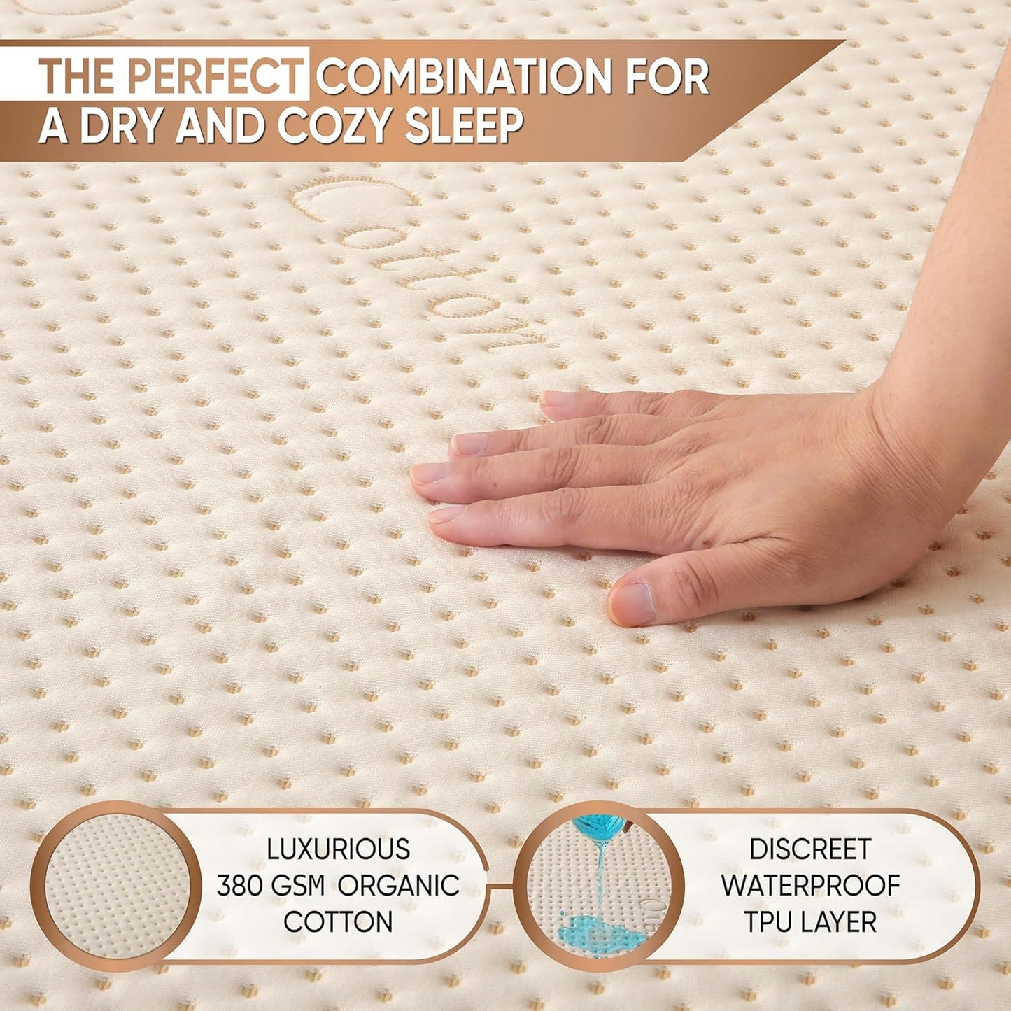 Luxury Waterproof Organic Mattress Protector Twin - Organic Cotton Breathable Mattress Pad Cover - New 380 GSM Comfort - Deep Pocket - Jersey Cotton Skirt - Fitted Comfort