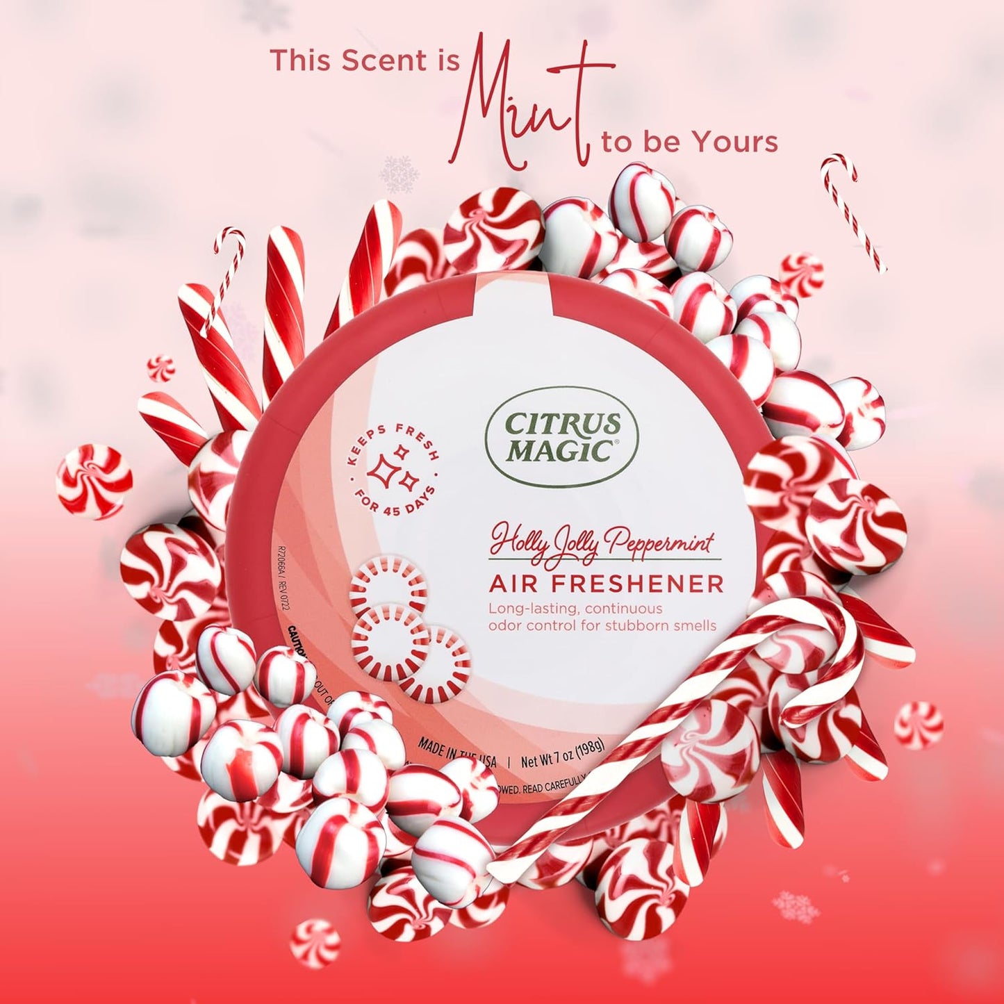 Citrus Magic Holiday Odor Absorbing Solid Air Freshener, Holly Jolly Peppermint, 7-Ounce