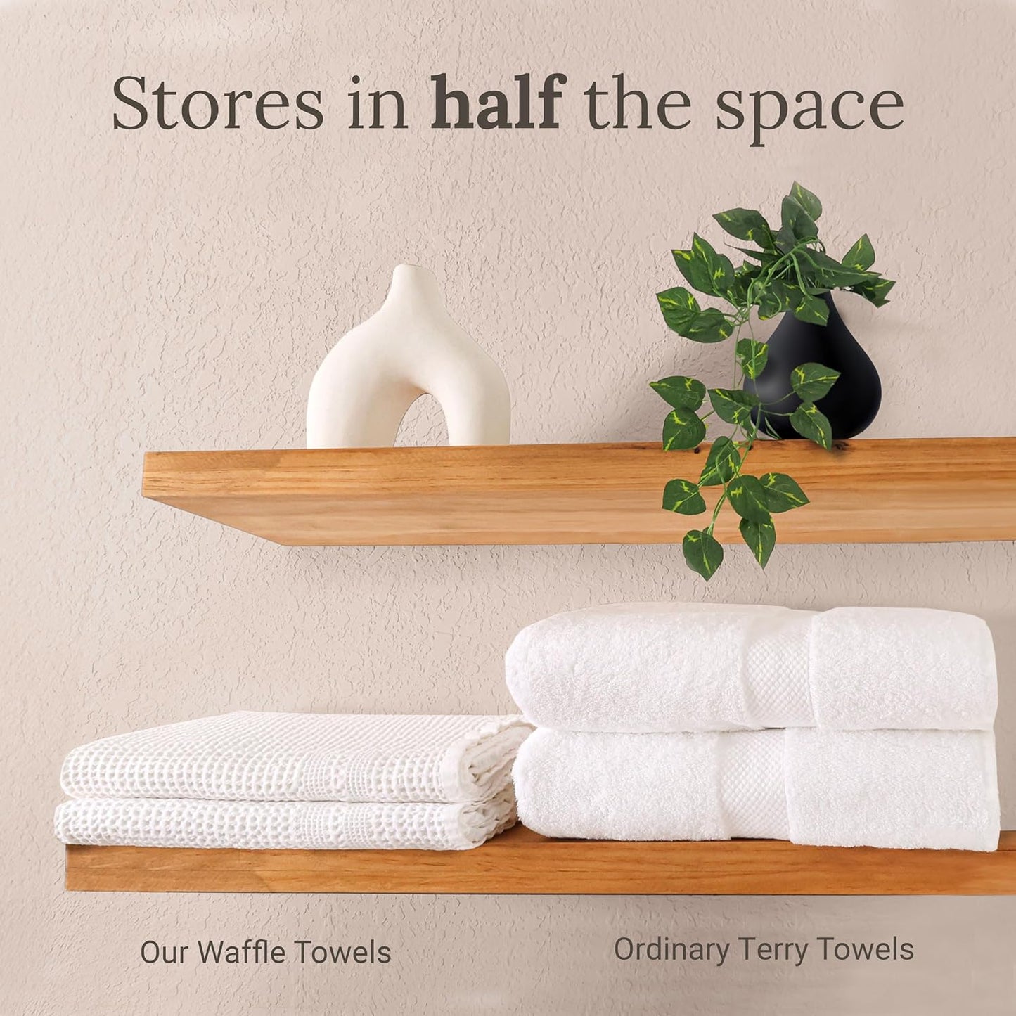 GILDEN TREE Waffle Towels for Bathroom, 100% Cotton Quick Dry Towel, Waffle Bath Towels Large, Absorbent Lightweight Travel Towel, Bath Towels Set of 2, Classic Style (Cream)