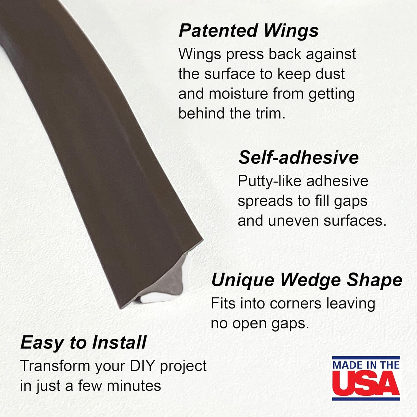 InstaTrim New & Improved Self-Adhesive Caulk Trim, 1/2" x 10', 2-Pack, Flexible, Water Resistant, Stain Resistant for Bathroom, Floors, Walls, DIY Project, Bronze