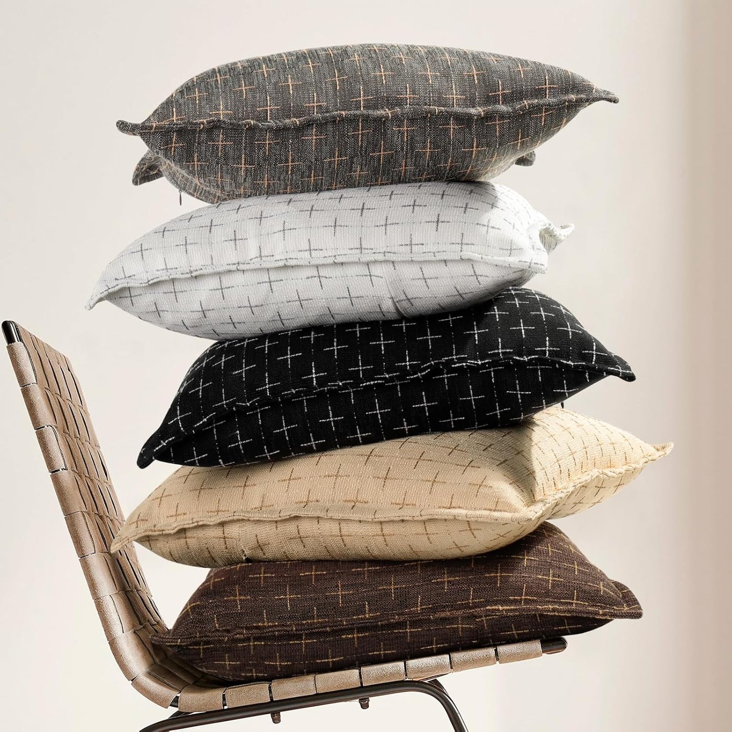 ZWJD Pillow Covers 16x16 Set of 2 Soft Polyester Textured Pillow Covers with Stylish Flange Edge Cozy Farmhouse Throw Pillows for Couch Bed Sofa Living Room