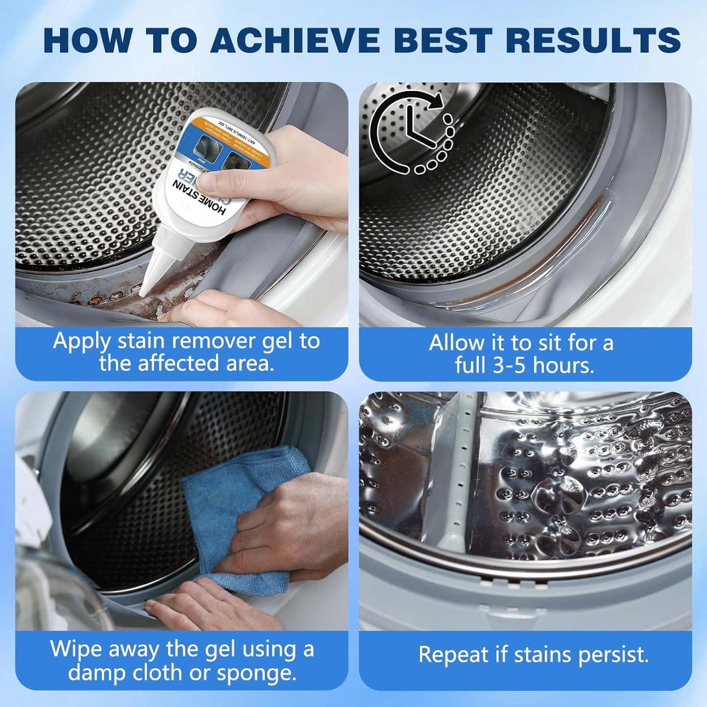 Mold stain removal gel cleaner, washing machine cleaner, washing machine, refrigerator seals, tile caulking agent, kitchen sink bathroom cleaning caulking agent suitable gel