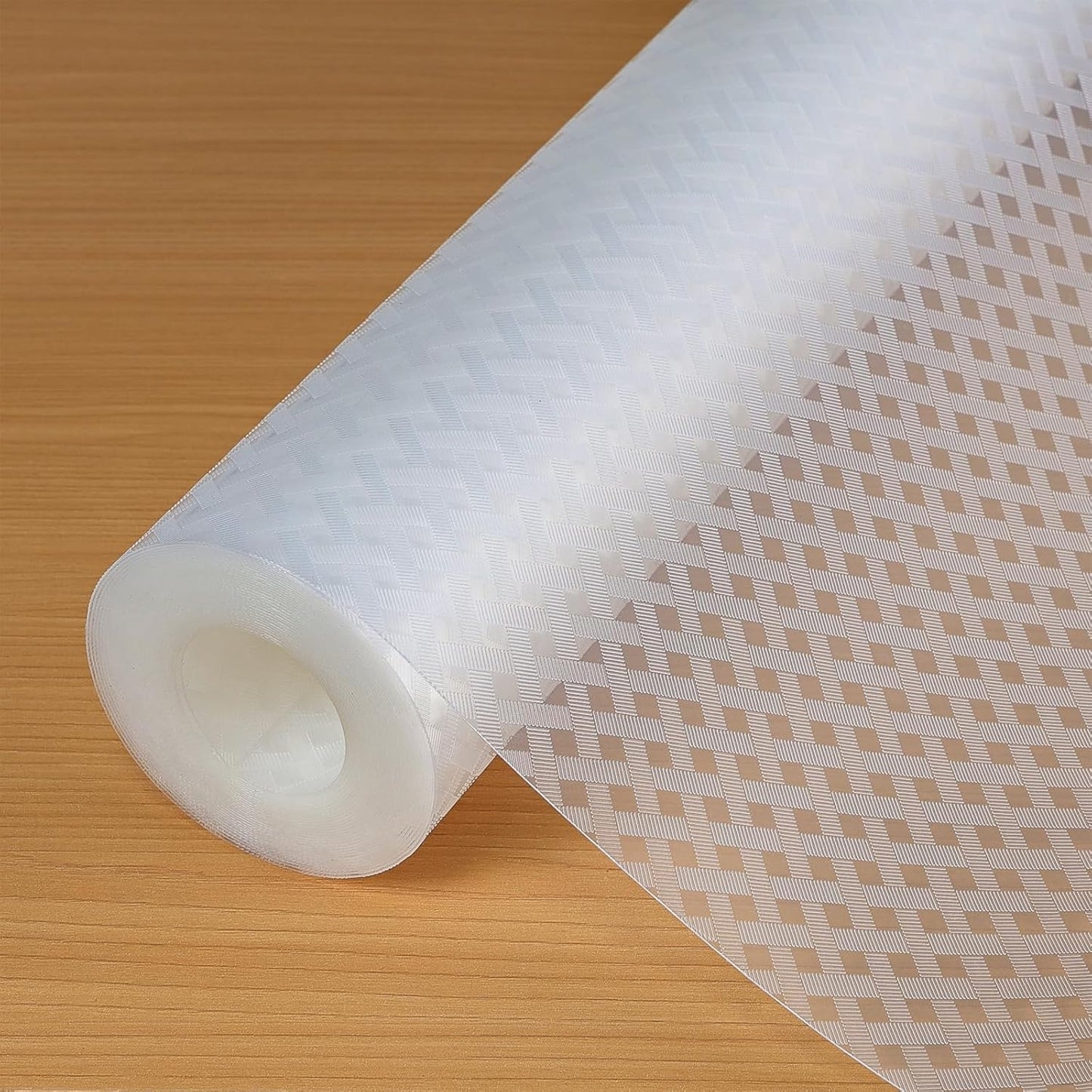 Shelf Liners 20 in x 20 ft EVA Drawer Mats, Non-Adhesive Cupboard Protector, Kitchen Cabinet Lining Fridge Liner (Clear Crossed Stripe, 50.8x610cm)