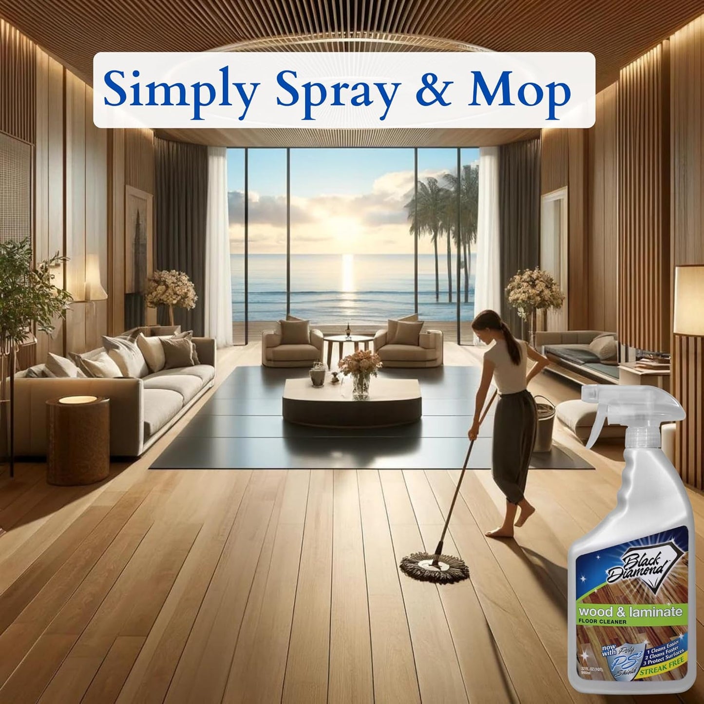 Black Diamond Stoneworks Wood & Laminate Floor Cleaner- Ready to Use Non-Toxic No-Rinse Formula - Safe for Vinyl, Wood, and Engineered Floors (32 Fl Oz)