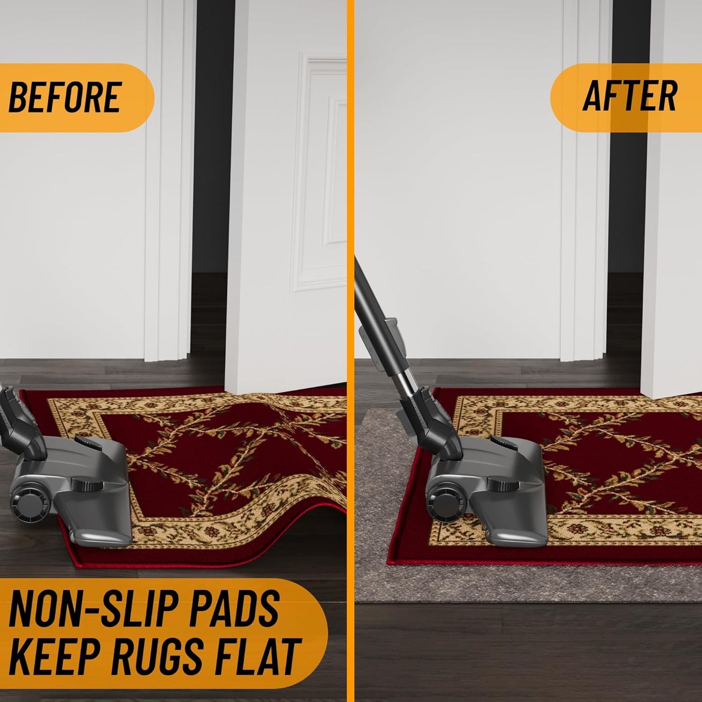 Ottomanson 8' x 11' Non-Slip Rug Pad Gripper 1/4 Inch Thick Dual Surface Felt + Rubber Gripper - Safe for All Floors, Brown