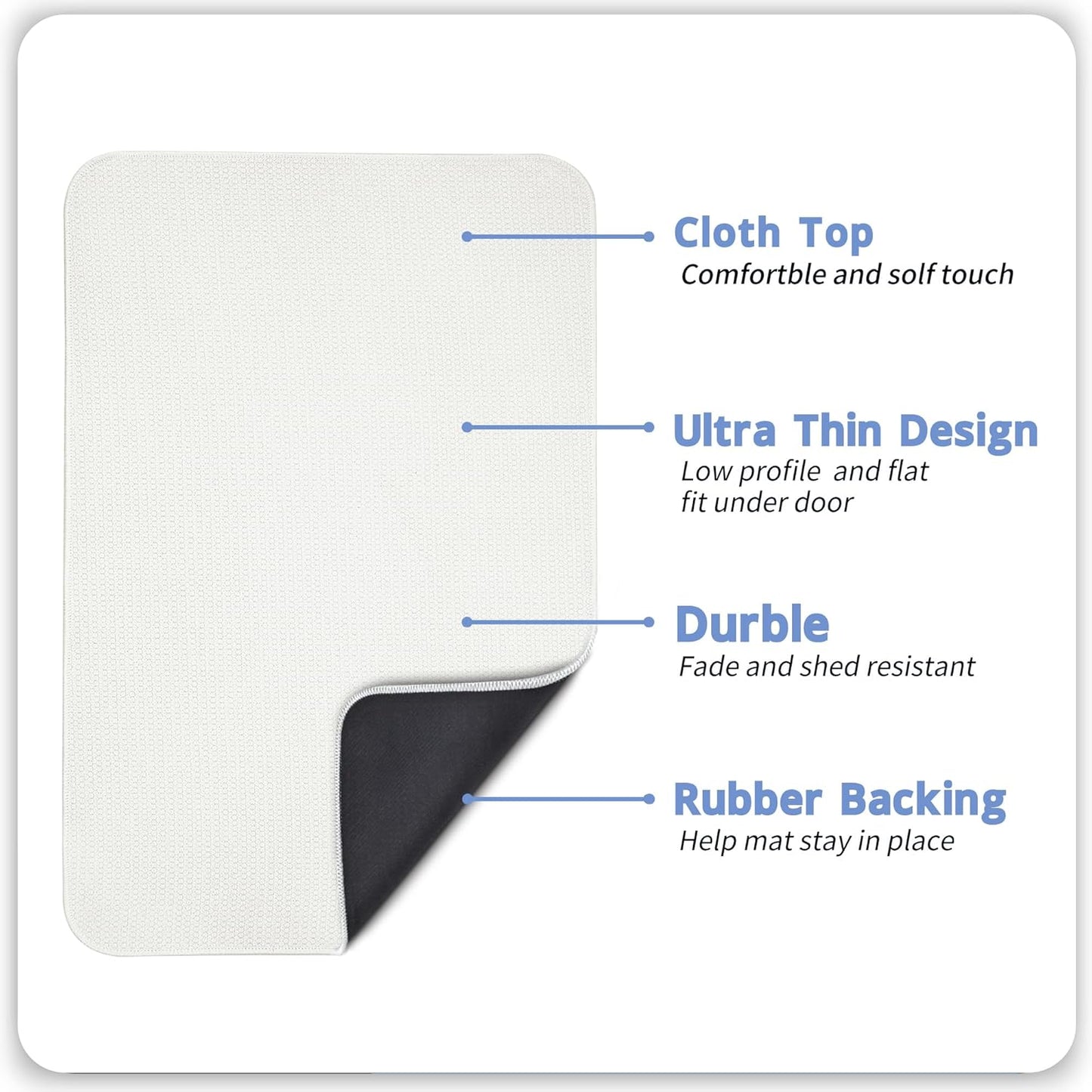 Bath Mat,Ultra Thin Bathroom Rugs,Rubber Bath Mats for Bathroom,No Slip Bath Rugs,Quick Dry,Machine Washable,Low Pile,Absorbent,Shower Outside,Sink,Home Decor Accessories.White,2'x3'(24x36inch)